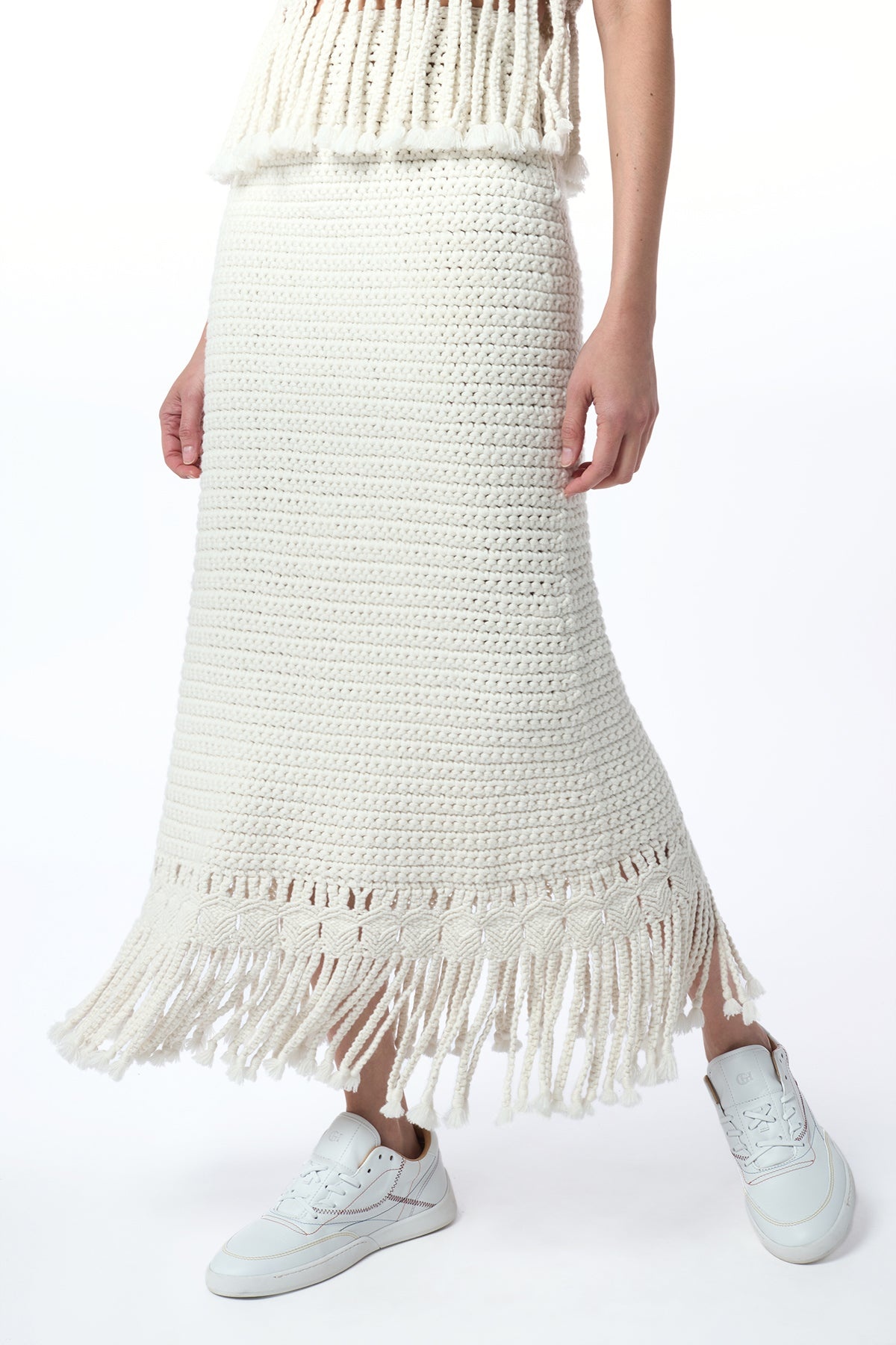 Macha Fringe Crochet Maxi Skirt in Ivory Cashmere - 3