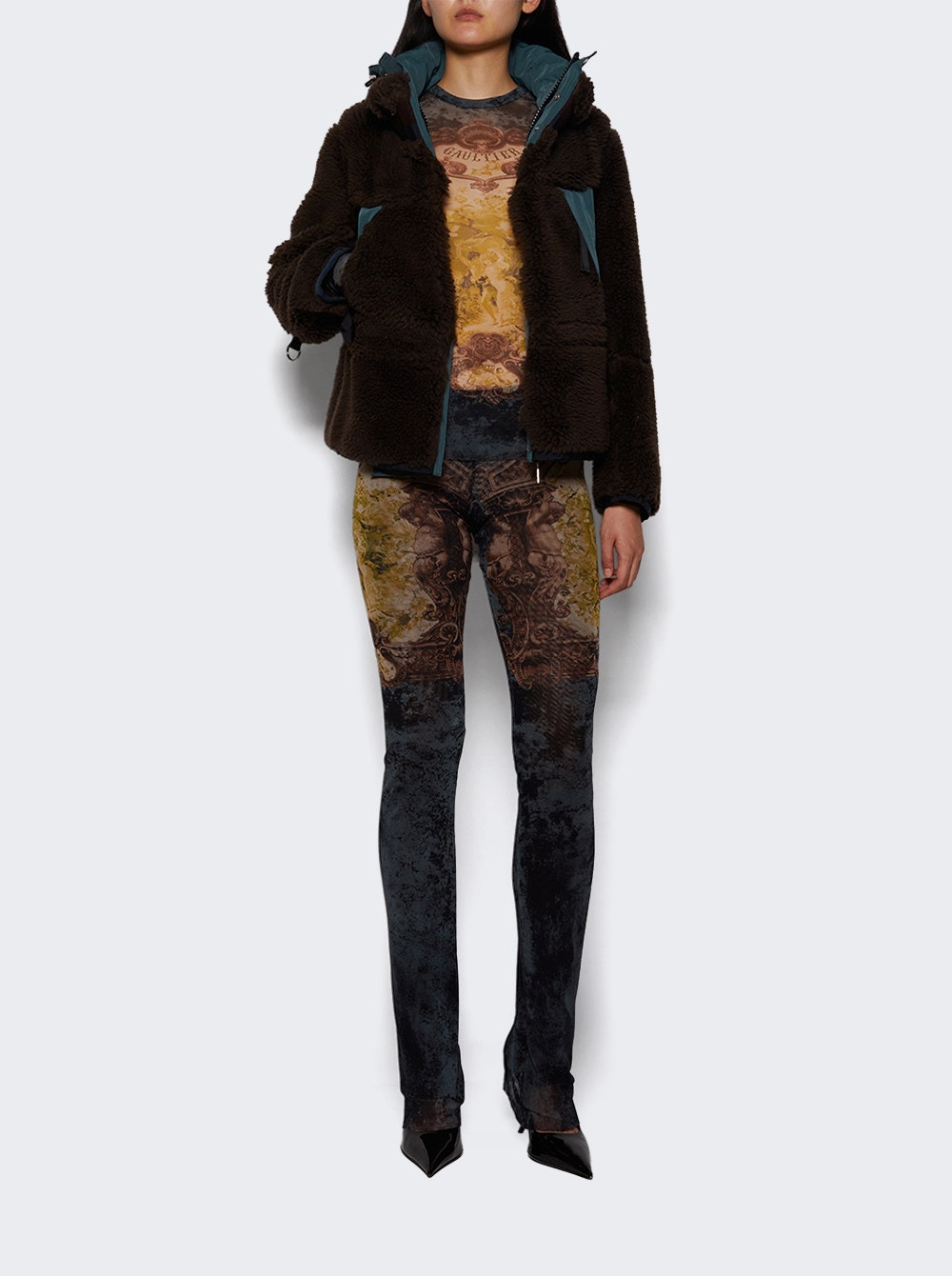 Mesh Long Sleeve Top Médaillon Print - 5