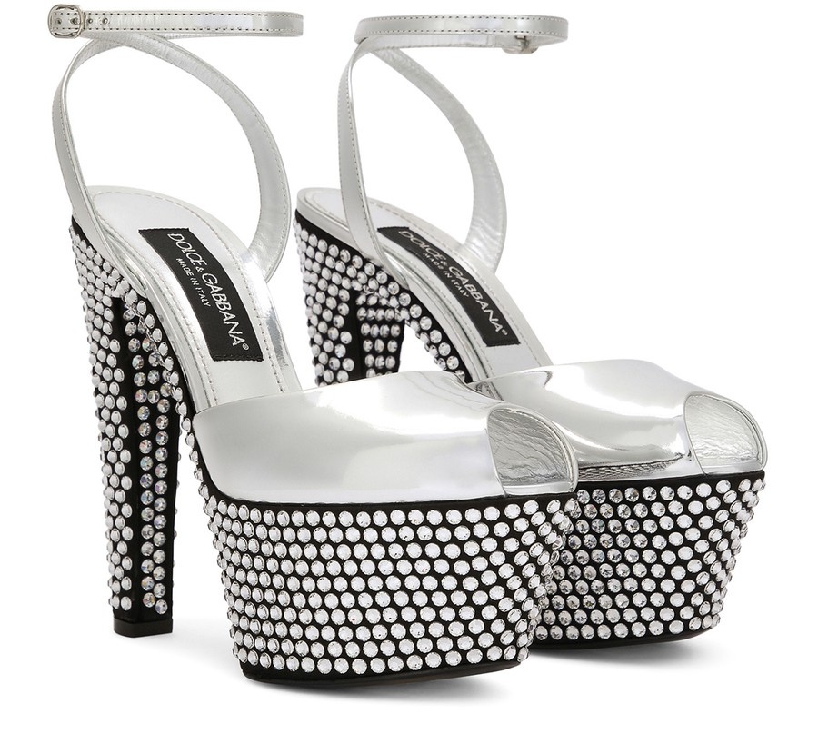 Mirrored-effect calfskin platforms with fusible rhinestones - 2