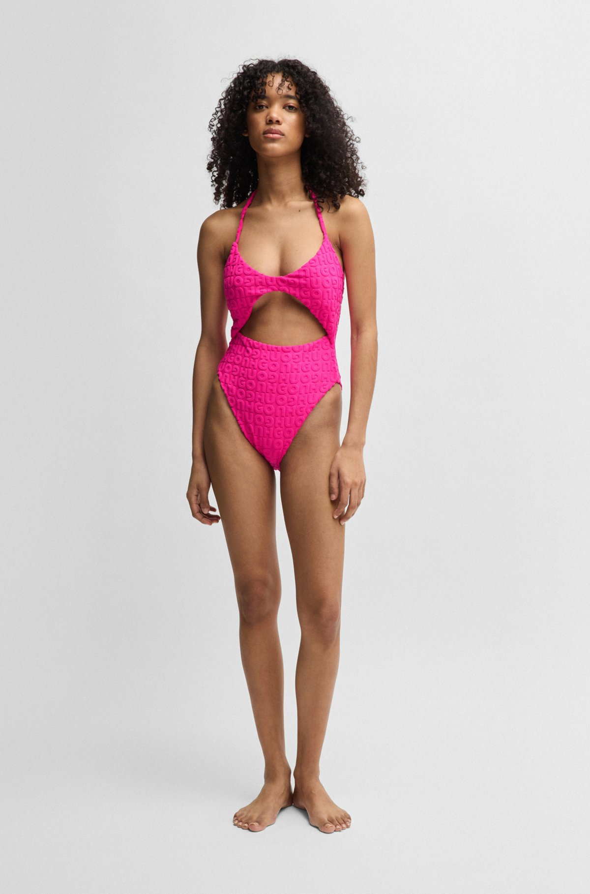 LOGO-PATTERN CUTOUT SWIMSUIT IN TOWELING JERSEY - 3