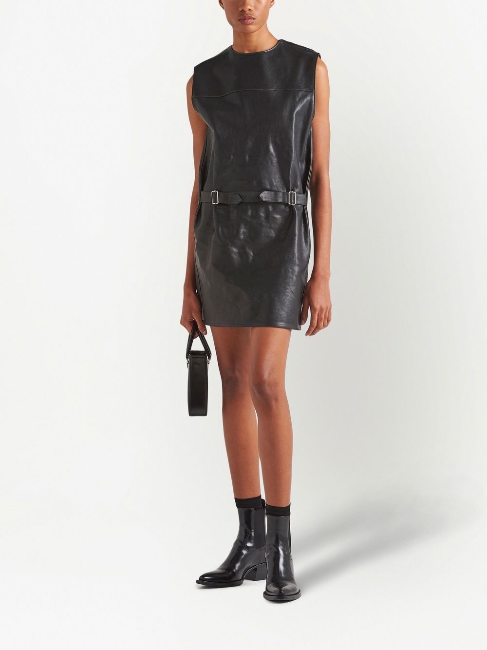 sleeveless leather mini dress - 2
