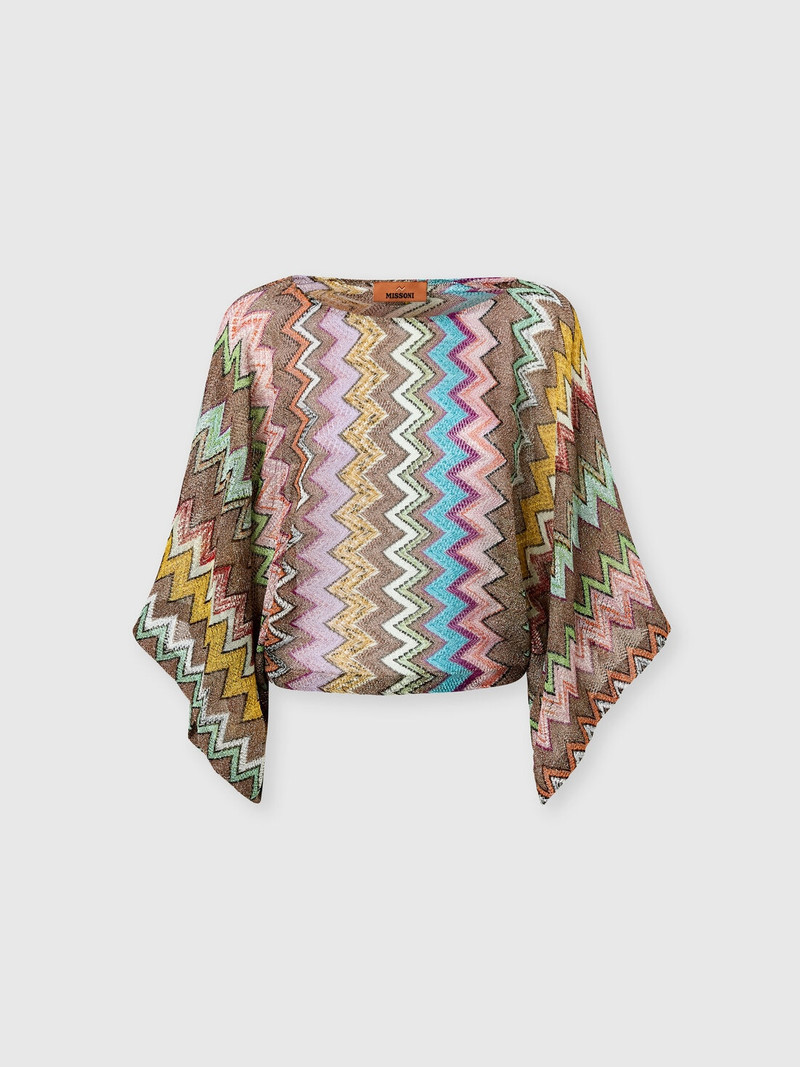 Long-sleeved top in lamé viscose with macro zigzag pattern 1