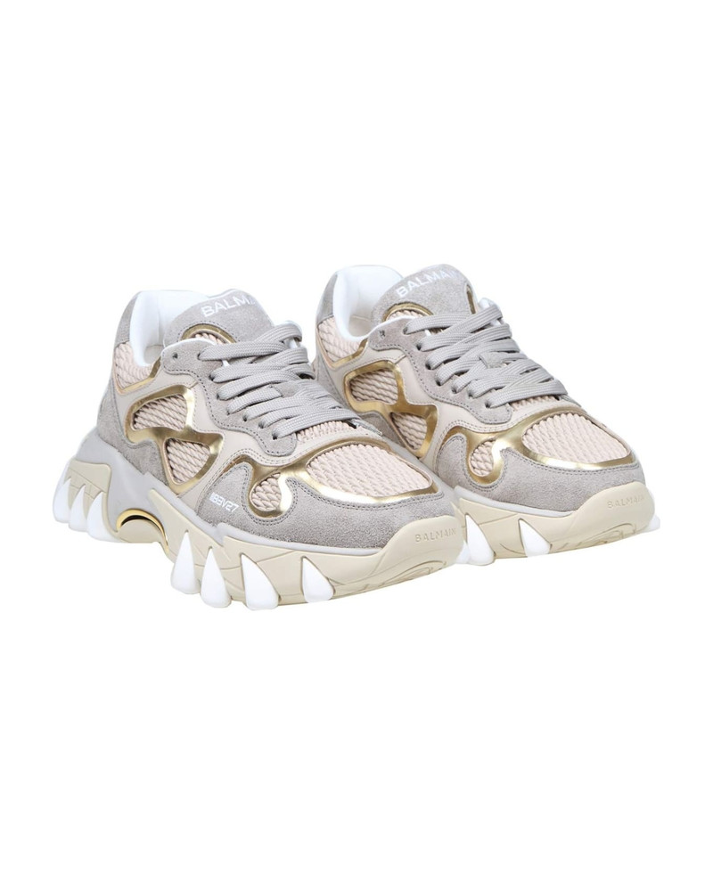 Balmain Balmain B-east Sneakers In Gray And Gold Suede And Leather outlook