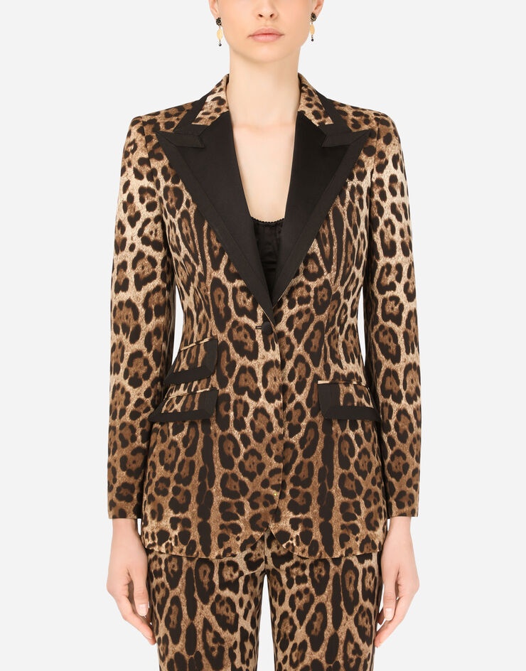 Single-breasted Turlington jacket in leopard-print woolen fabric - 1