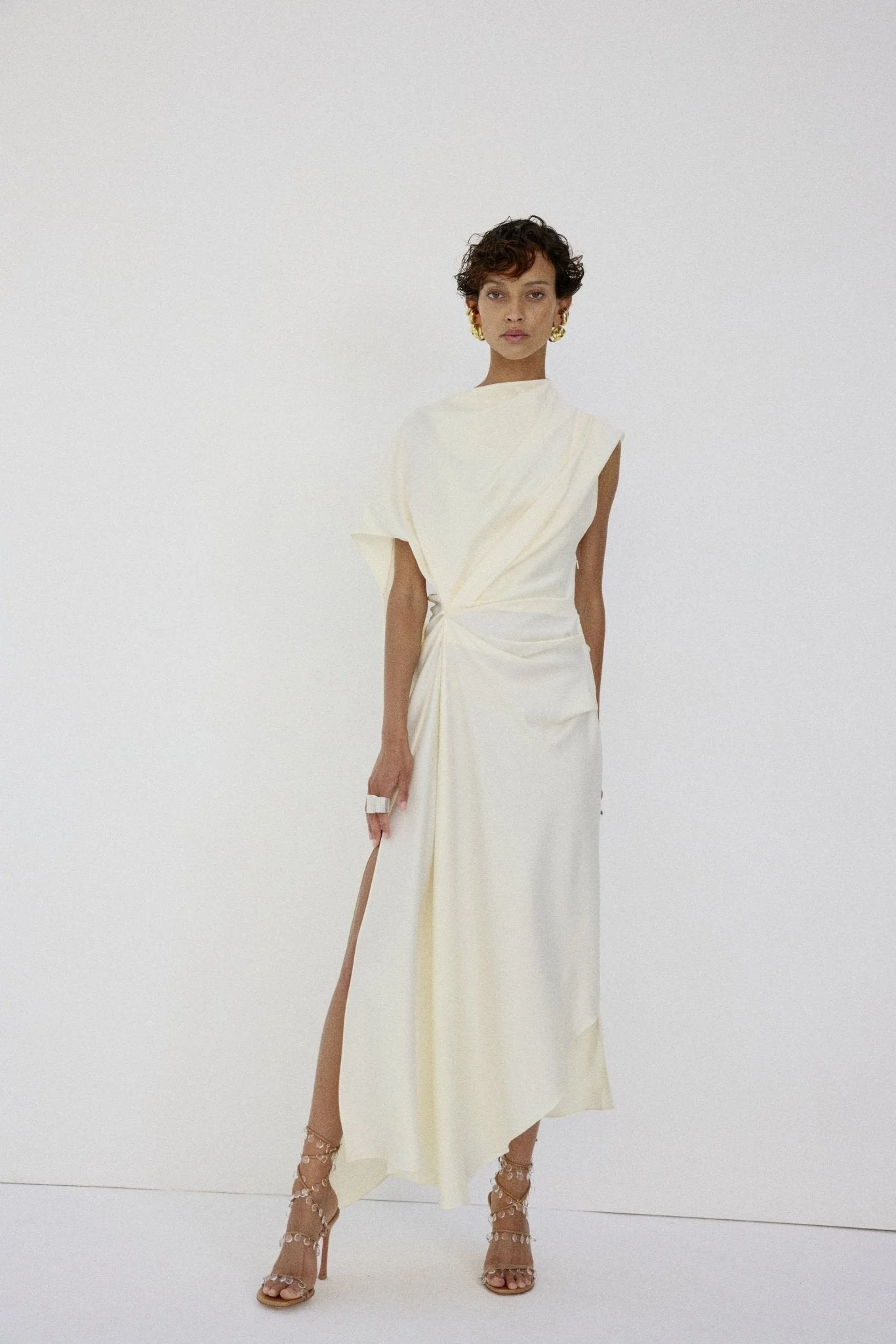 LUNESSA MIDI DRESS IN BRIGHT CREAM SATIN - 1