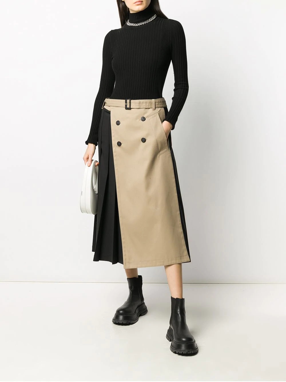 two-tone belted skirt - 2