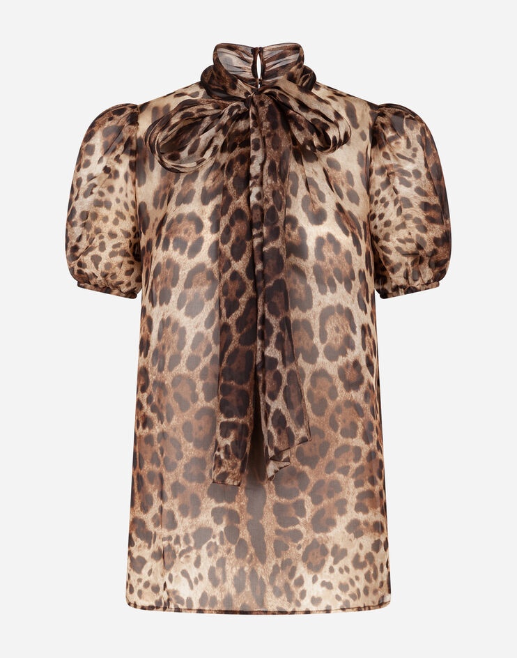 Leopard-print organza blouse with pussy bow - 3