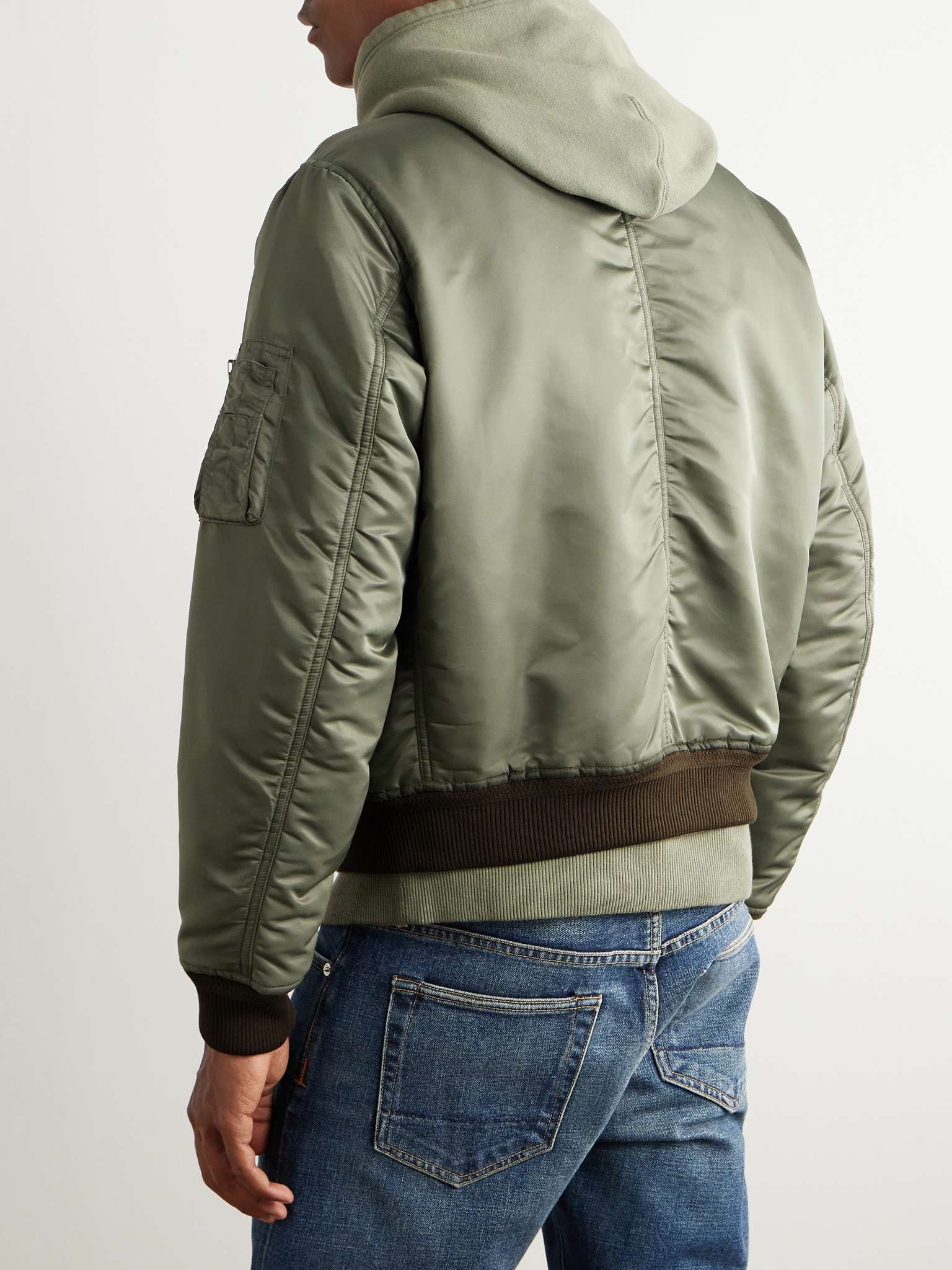 Leather-Trimmed Shell Bomber Jacket - 4