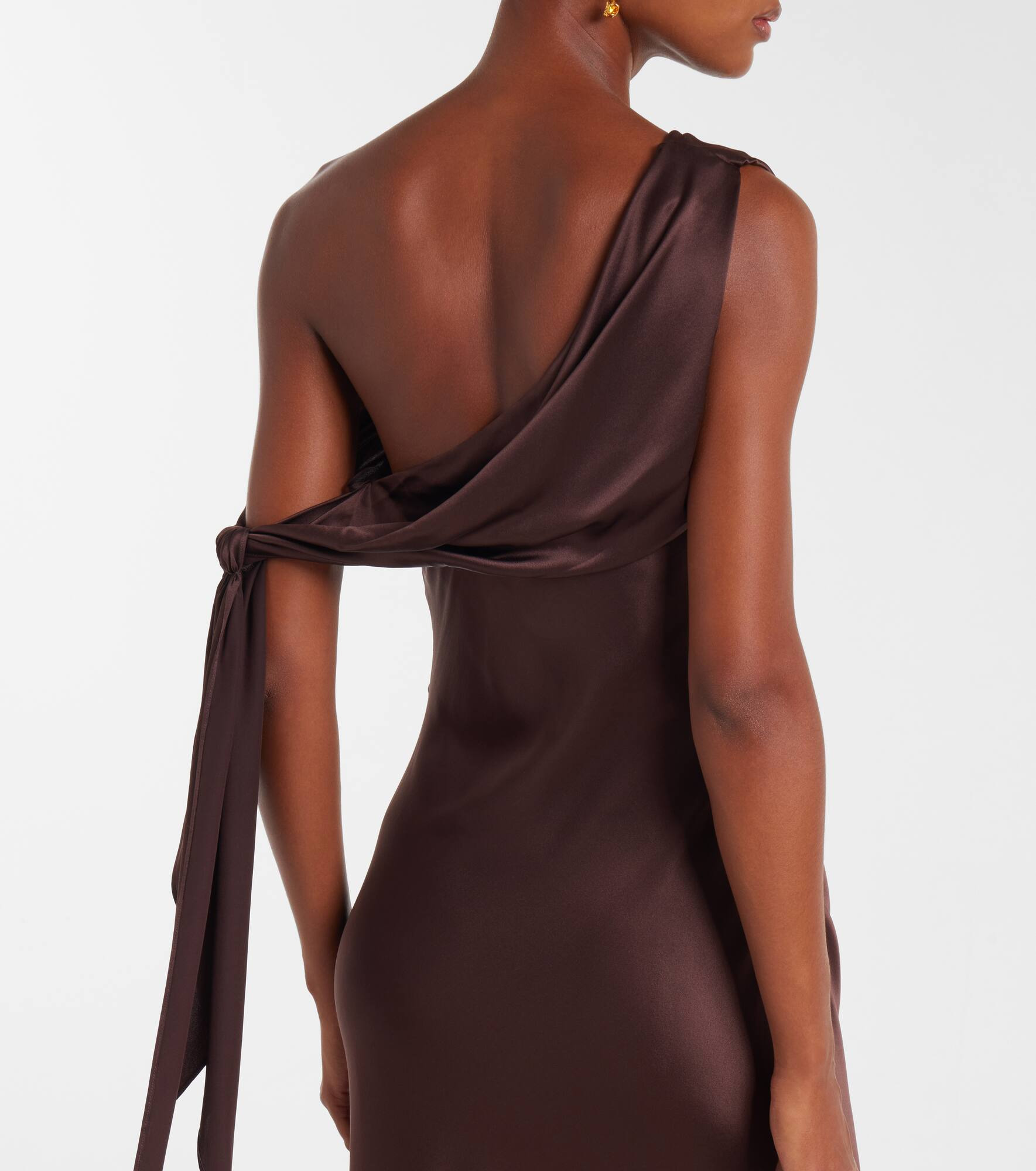 Draped asymmetrical silk satin gown - 6