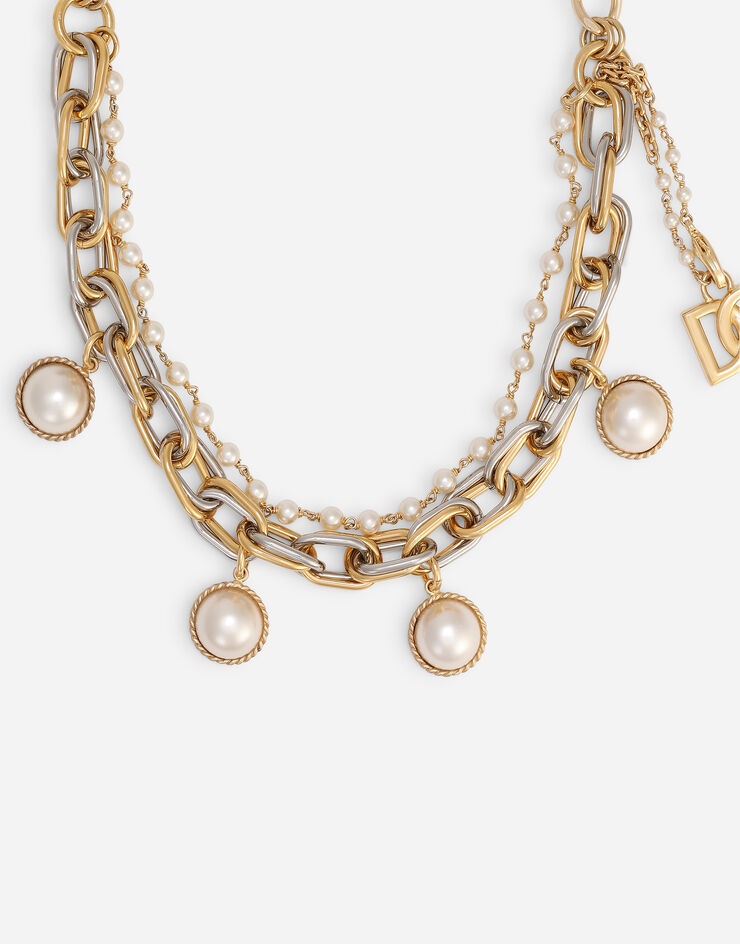 Double-chain necklace with pearl charms - 3