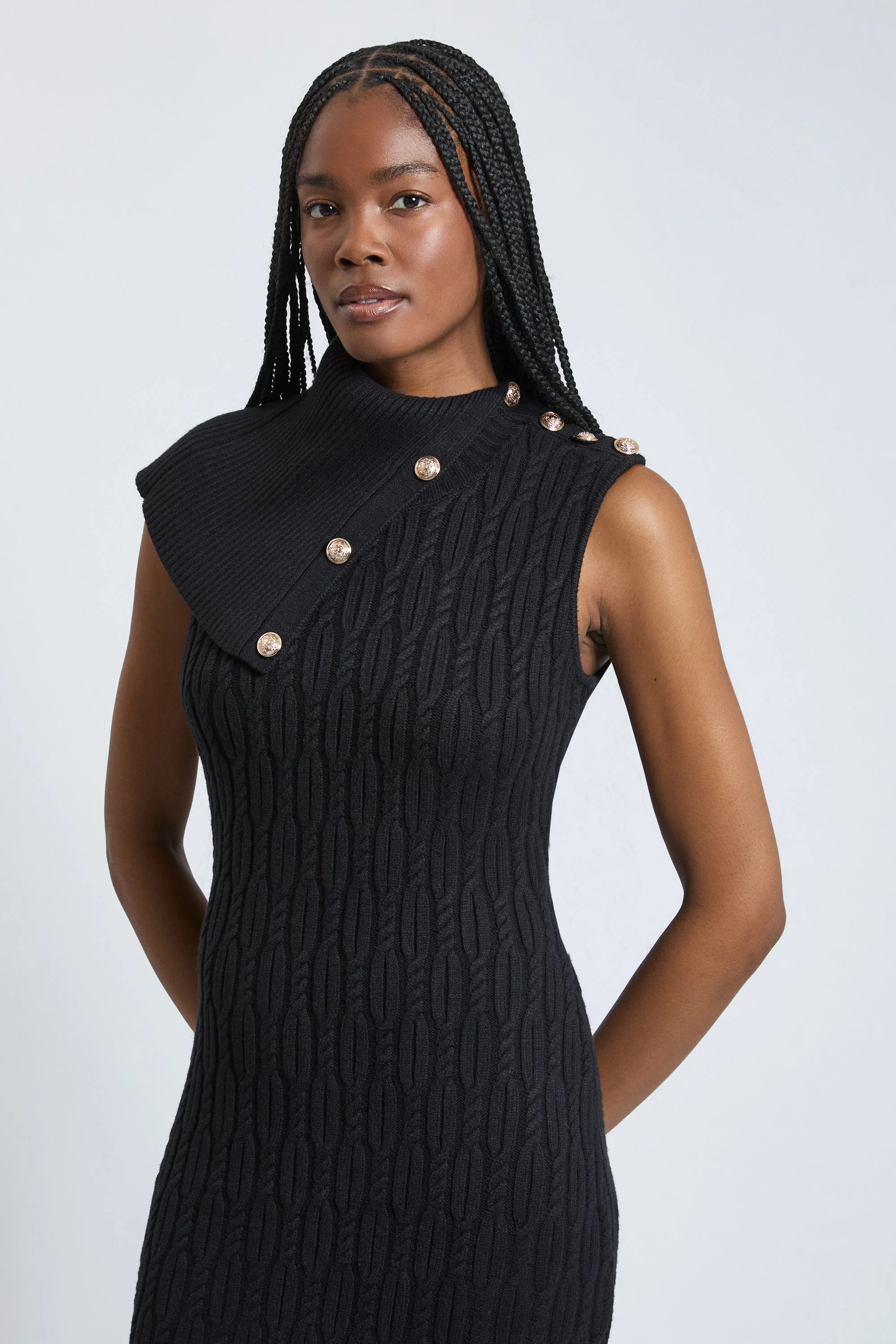 Draped Envelope Neck Cable Knitted Dress - 1