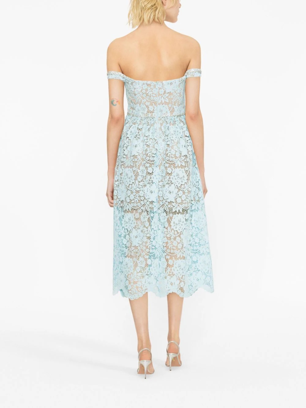 Blue Cord Lace Diamante Midi Dress - 3