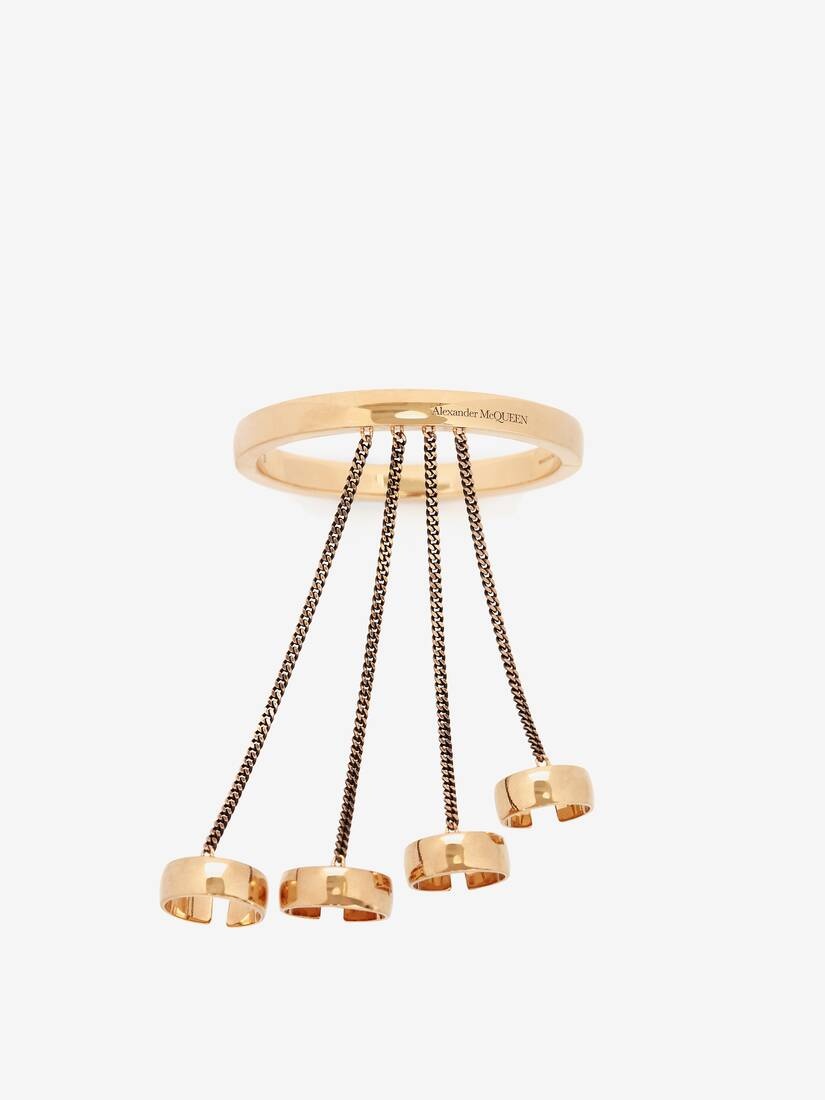 Four Ring Hand Jewel Piece in Antique Gold - 1