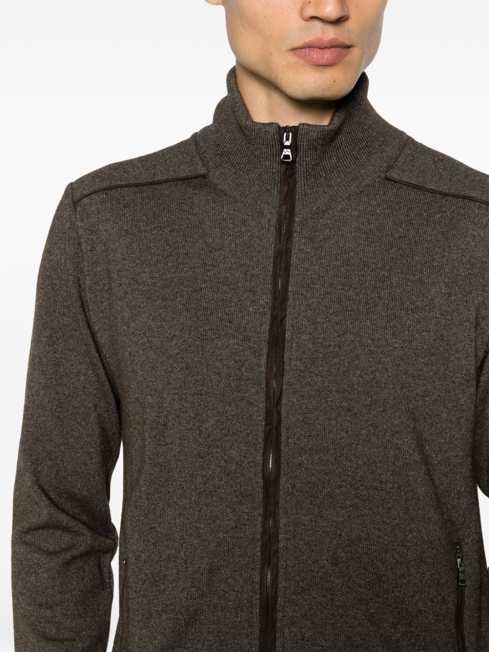 suede-trim ribbed-knit cardigan - 5