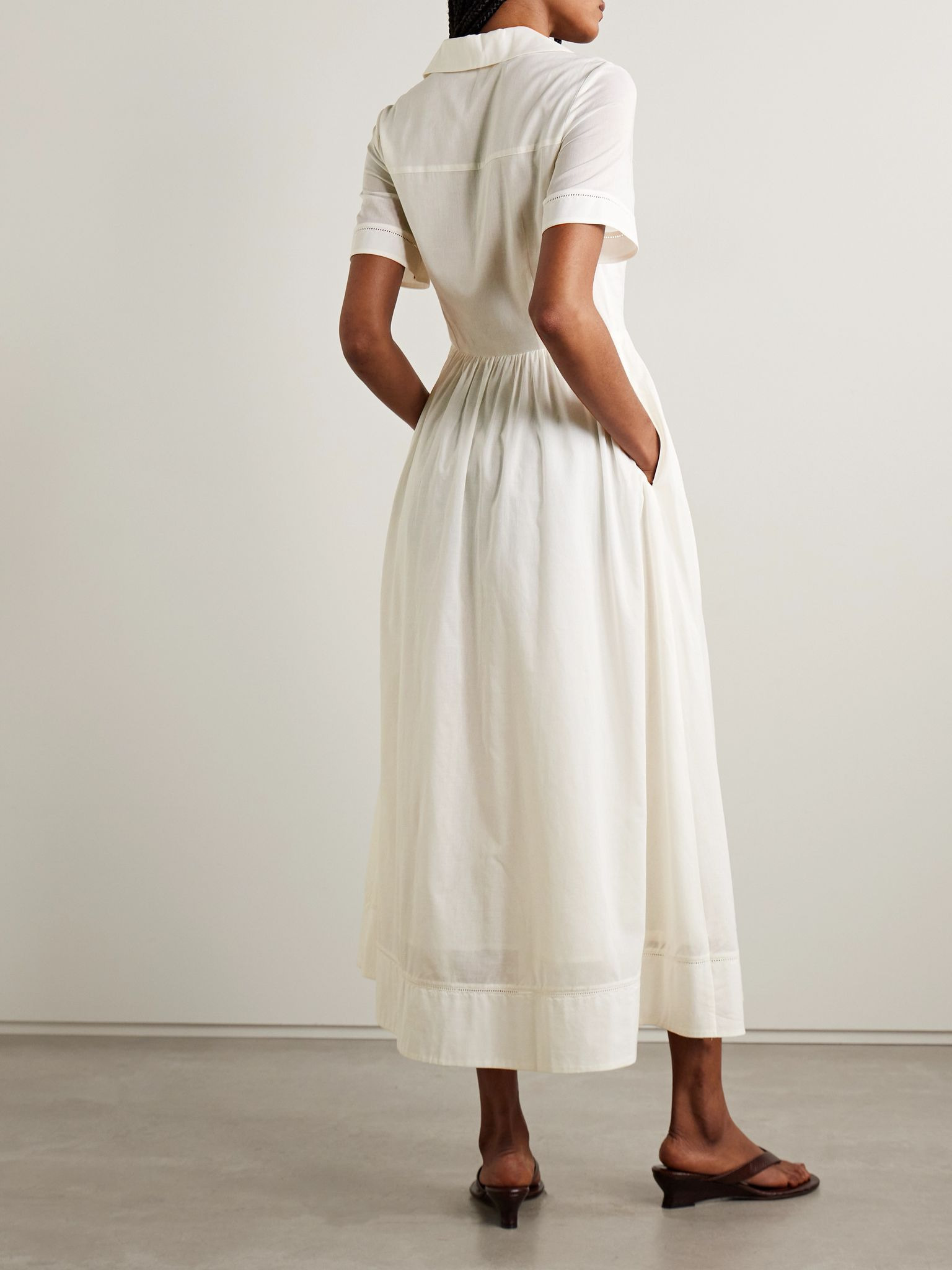 Meryl gathered cotton-poplin midi shirt dress White - 3