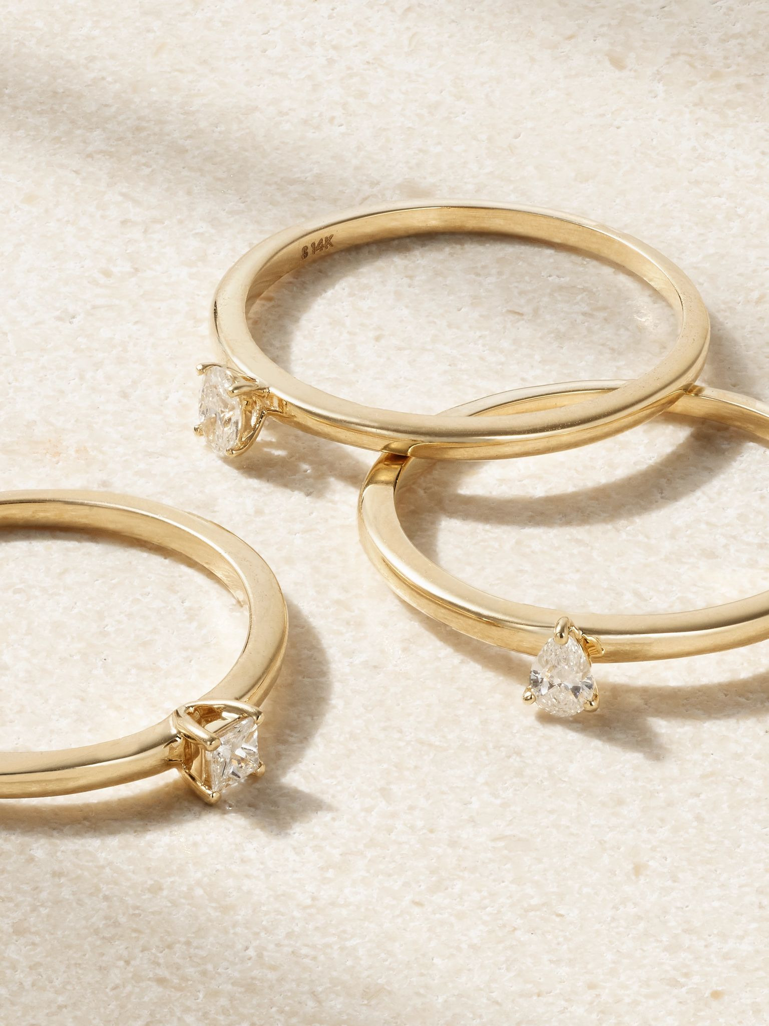 Set of three 14-karat gold diamond rings Gold - 4