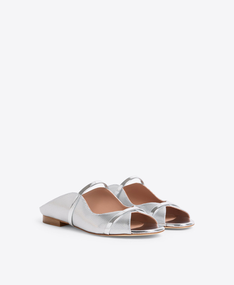 MALONE SOULIERS Norah Silver Embossed Leather Flat Sandals outlook