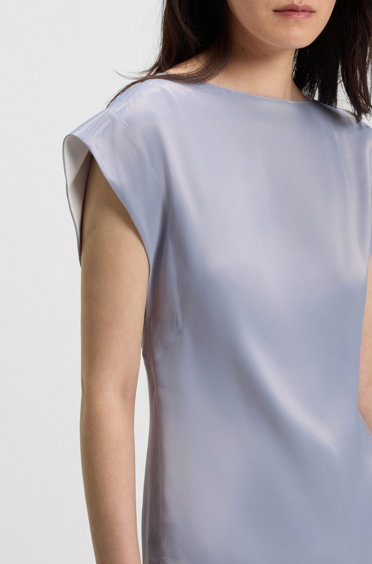 SLIM-FIT SATIN BLOUSE WITH DRAPED NECKLINE - 6