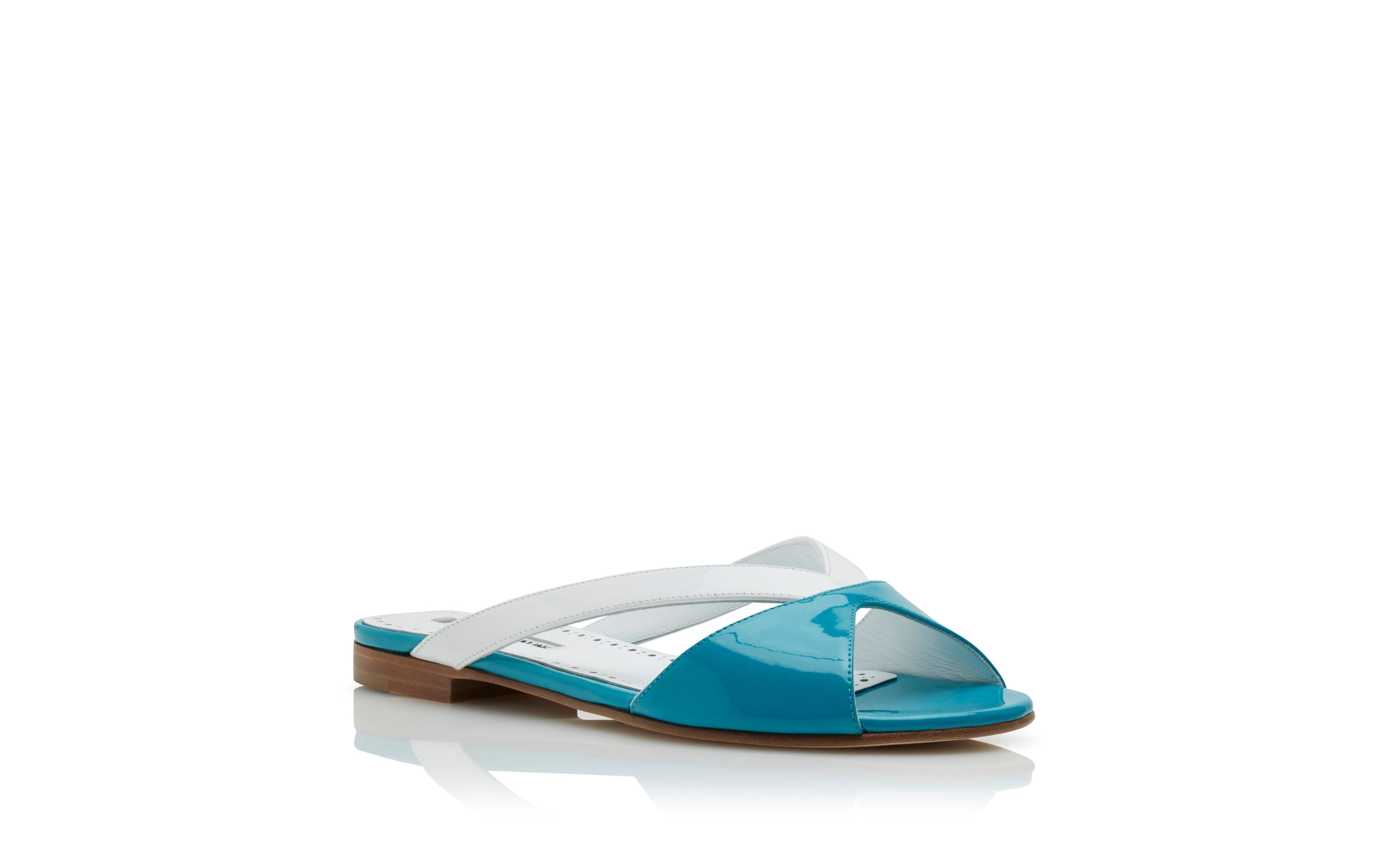 Blue and White Patent Flat Sandals - 3