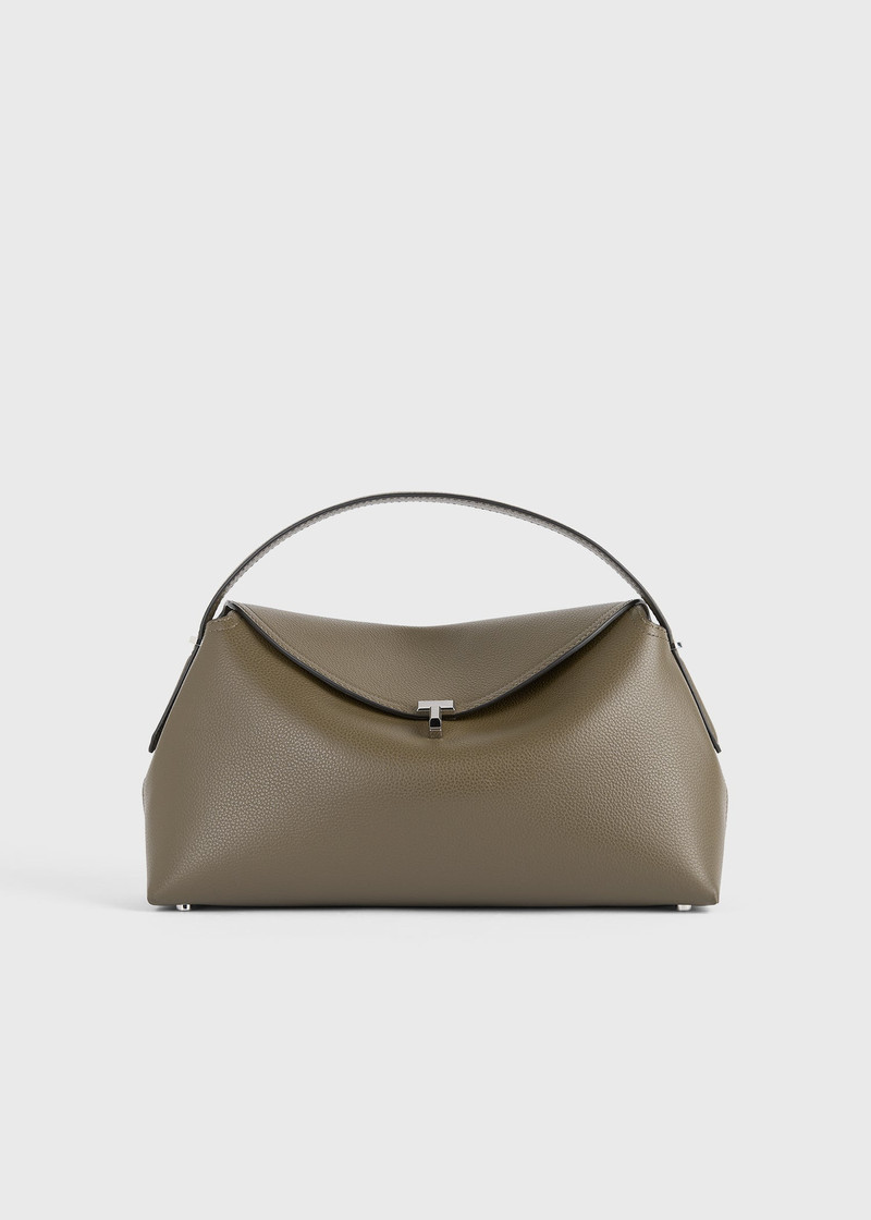 T-lock grained-leather top handle dark taupe 1