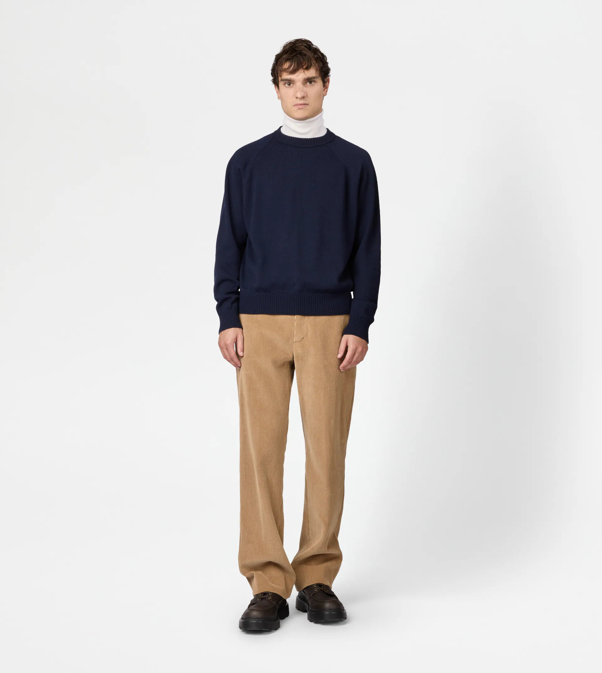 ROUND-NECK PULLOVER IN MERINO WOOL - BLUE - 2