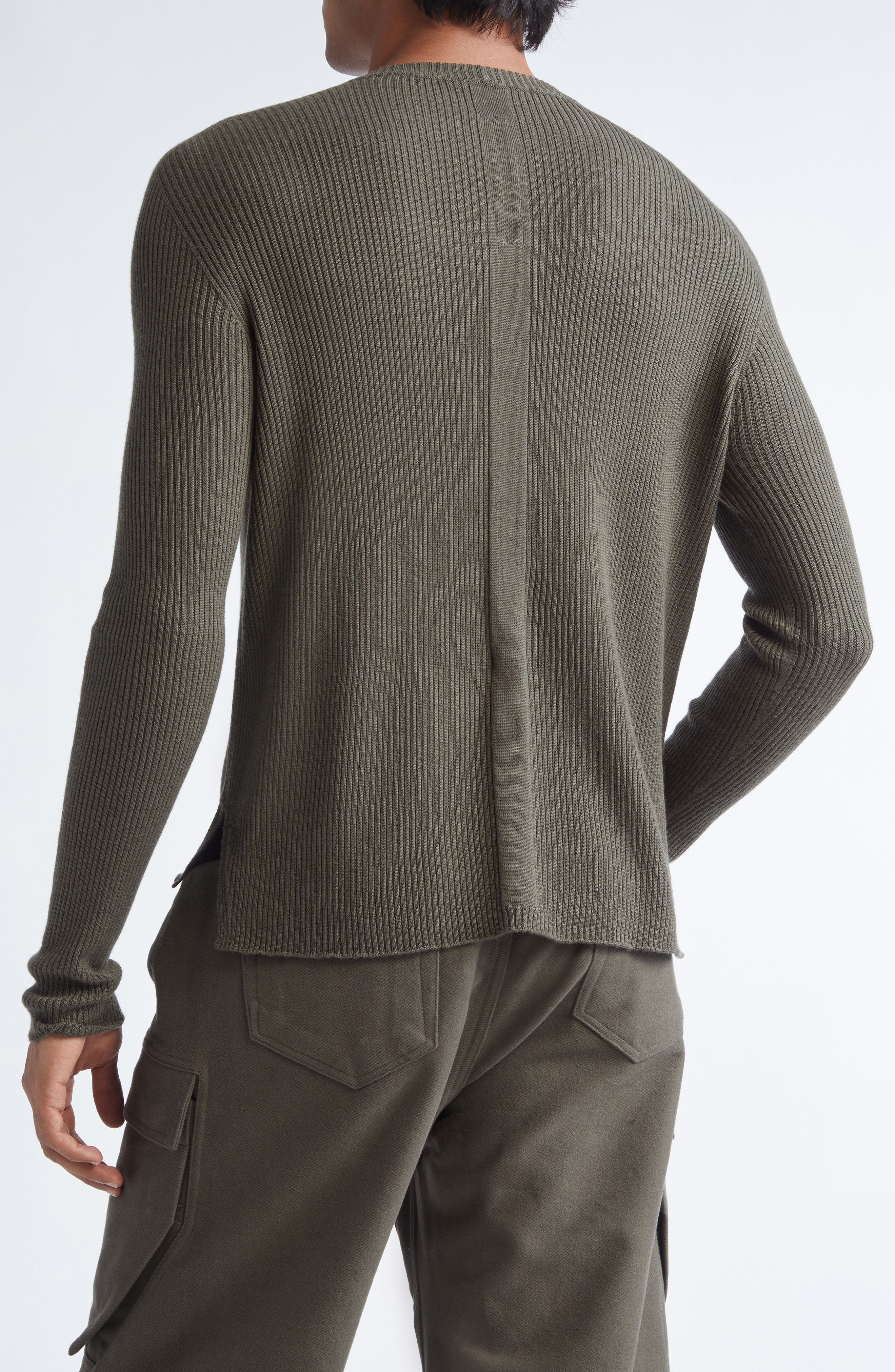 Rick Owens Geo Rib Virgin Wool Sweater in Bosco at Nordstrom - 3