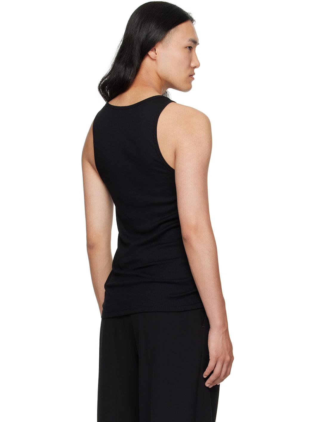 Black Cotton & Modal Rib Tank Top - 3