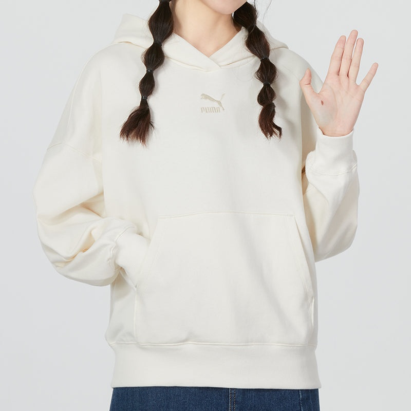 (WMNS) PUMA Classic Oversized Hoodie TR 'White Grey' 673576-99 - 3