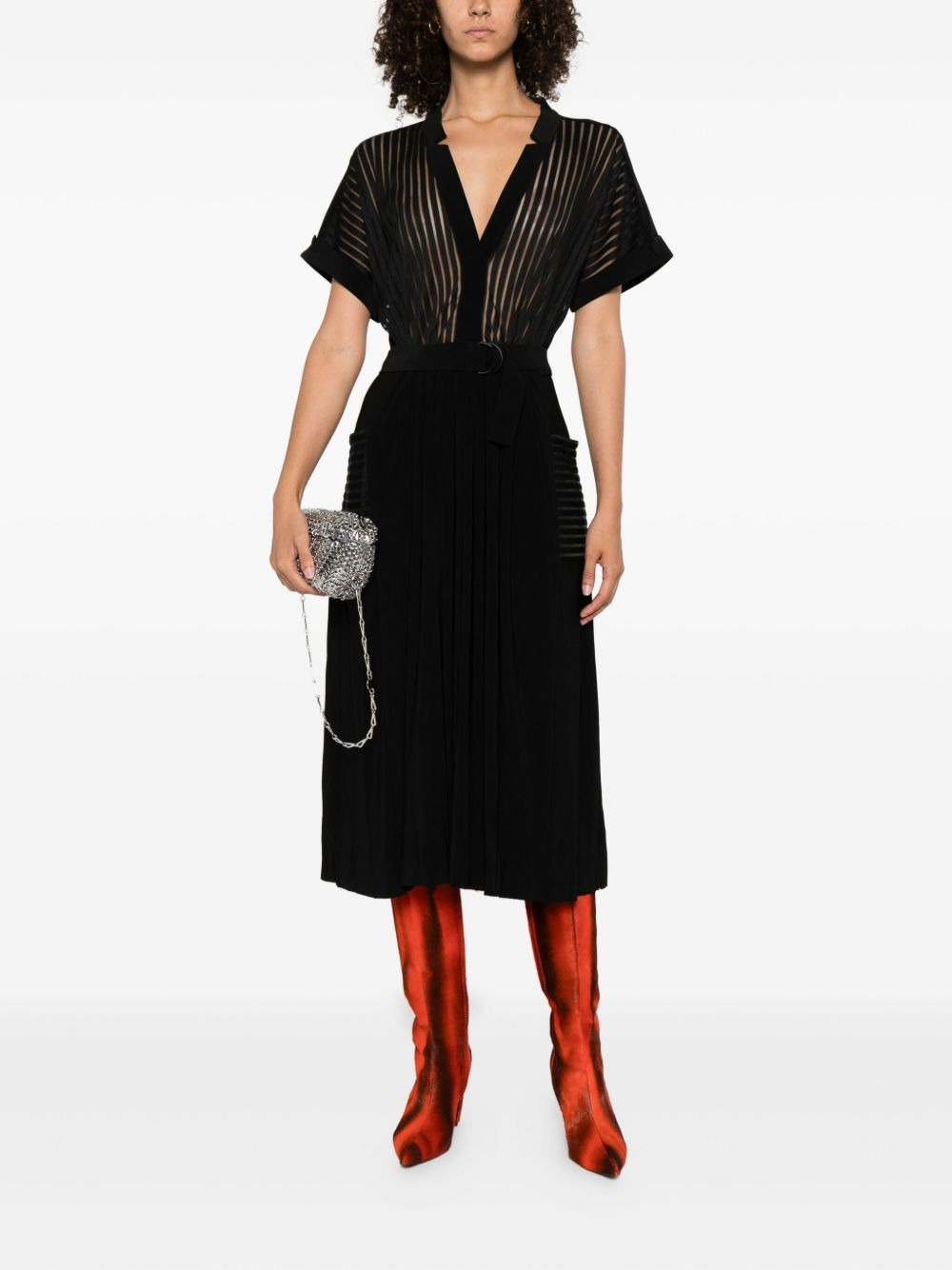 pleated striped midi dress - 2
