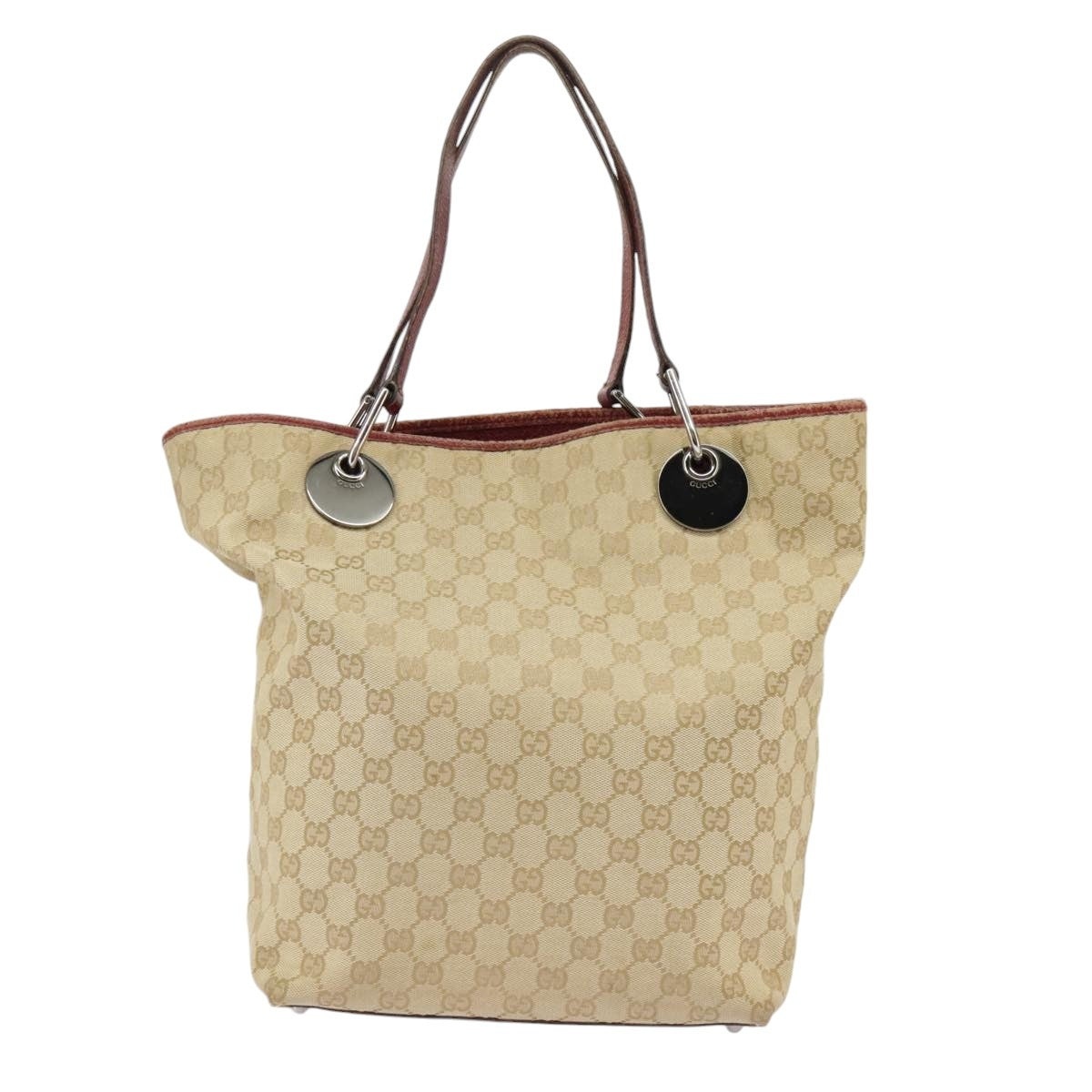 GUCCI GG Canvas Tote Bag Beige Silver Red - 13