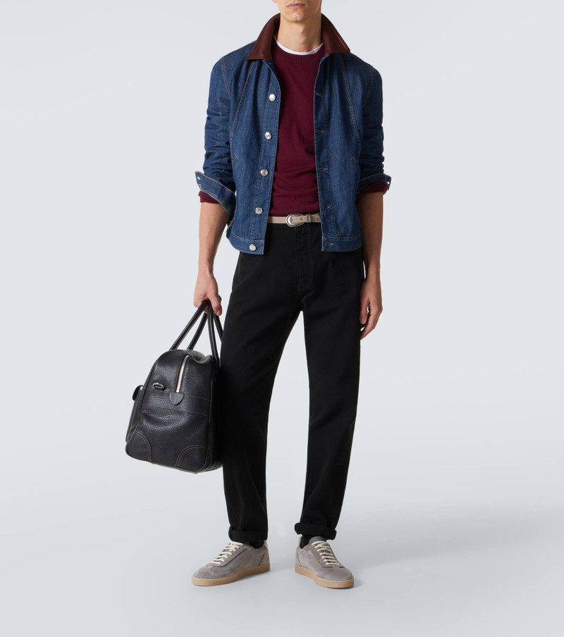 Brunello Cucinelli Leather-trimmed denim jacket outlook