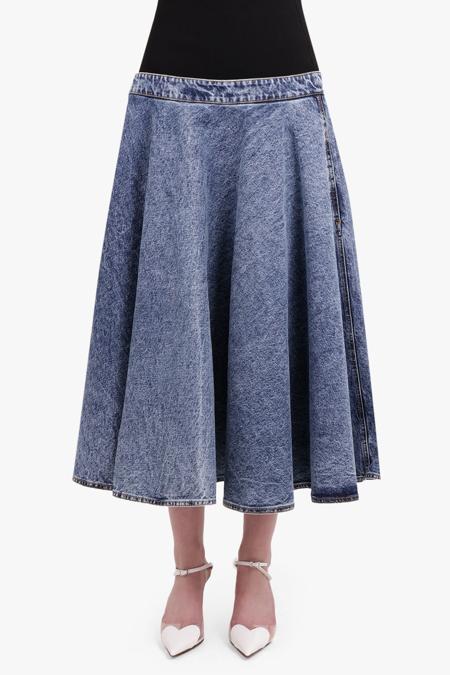 FLARE MIDI DENIM SKIRT | BLUE SNOW - 3
