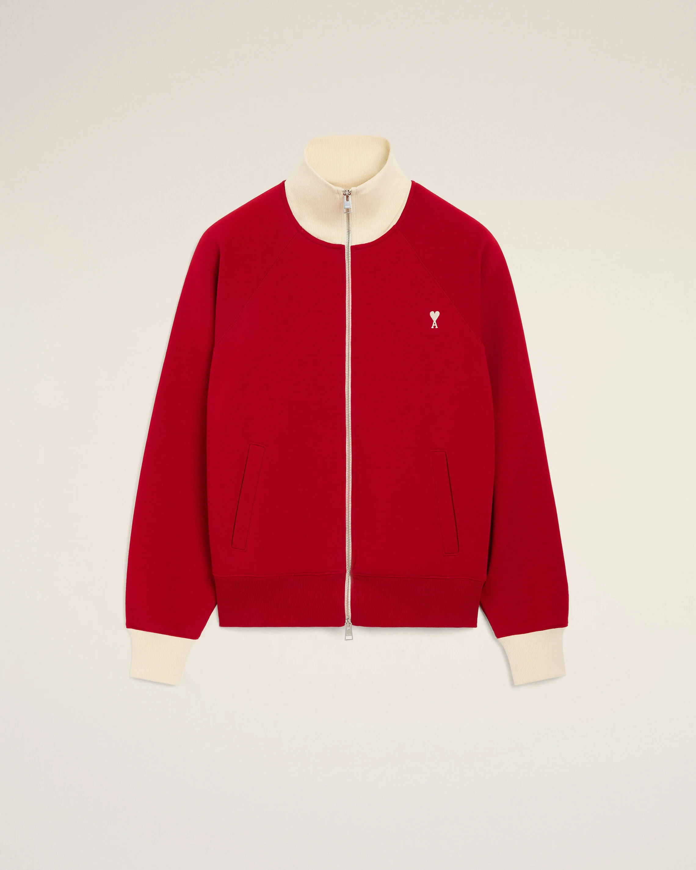 RED ZIPPED COTTON SWEATSHIRT WITH AMI DE COEUR - 1