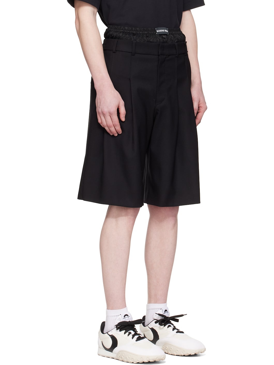 Black Virgin Wool Twill Shorts - 2