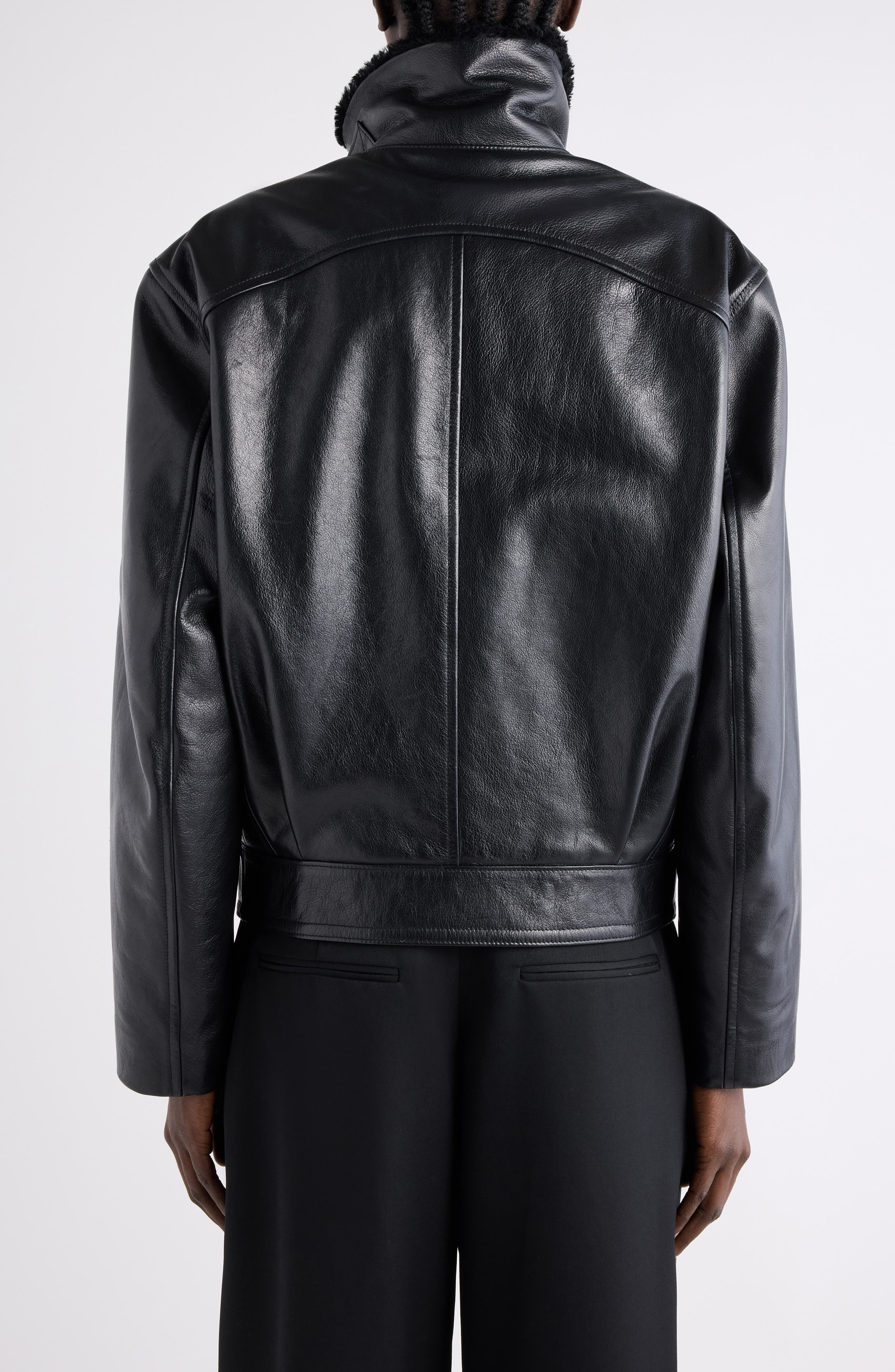 Isabel Marant Briyana Leather Moto Jacket with Genuine Shearling Trim in Black at Nordstrom - 3