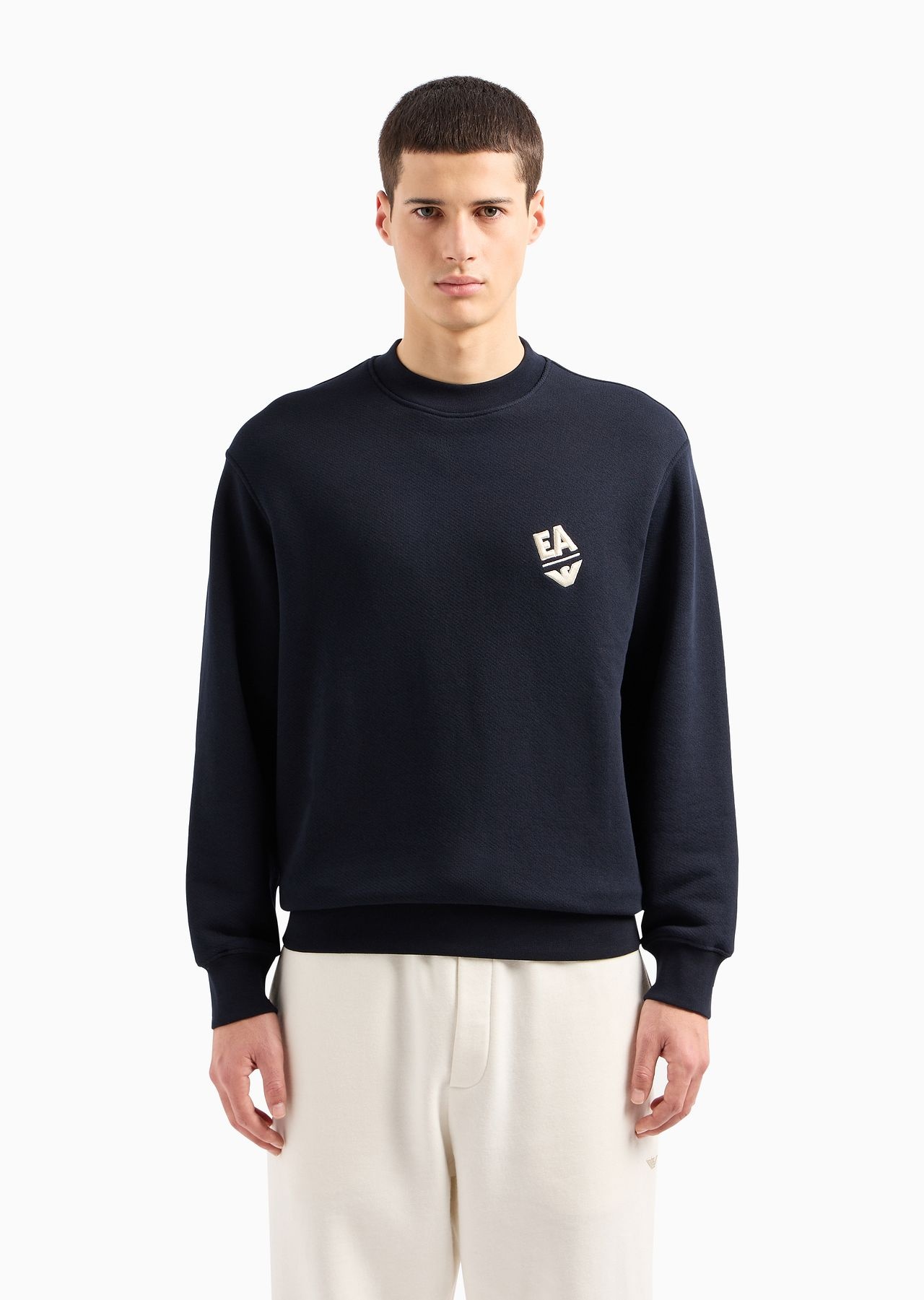 Jersey sweatshirt with diagonal weave and logo embroidery - 2