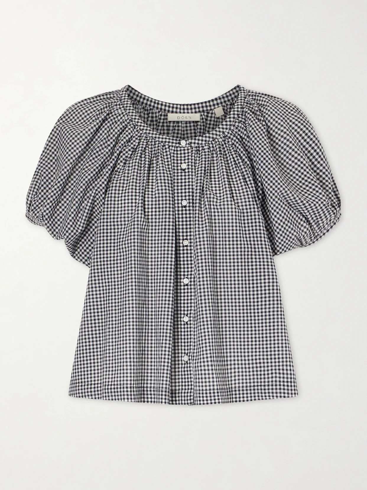 June Gathered Checked Cotton Blouse - 1