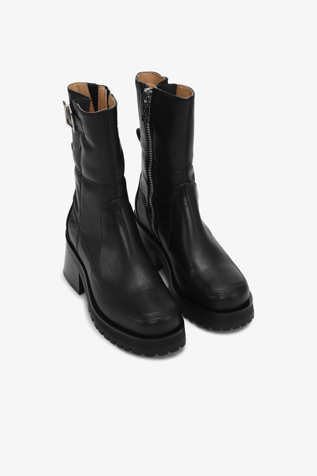 BLACK FEMININE BUCKLE PLATFORM BOOTS - 2