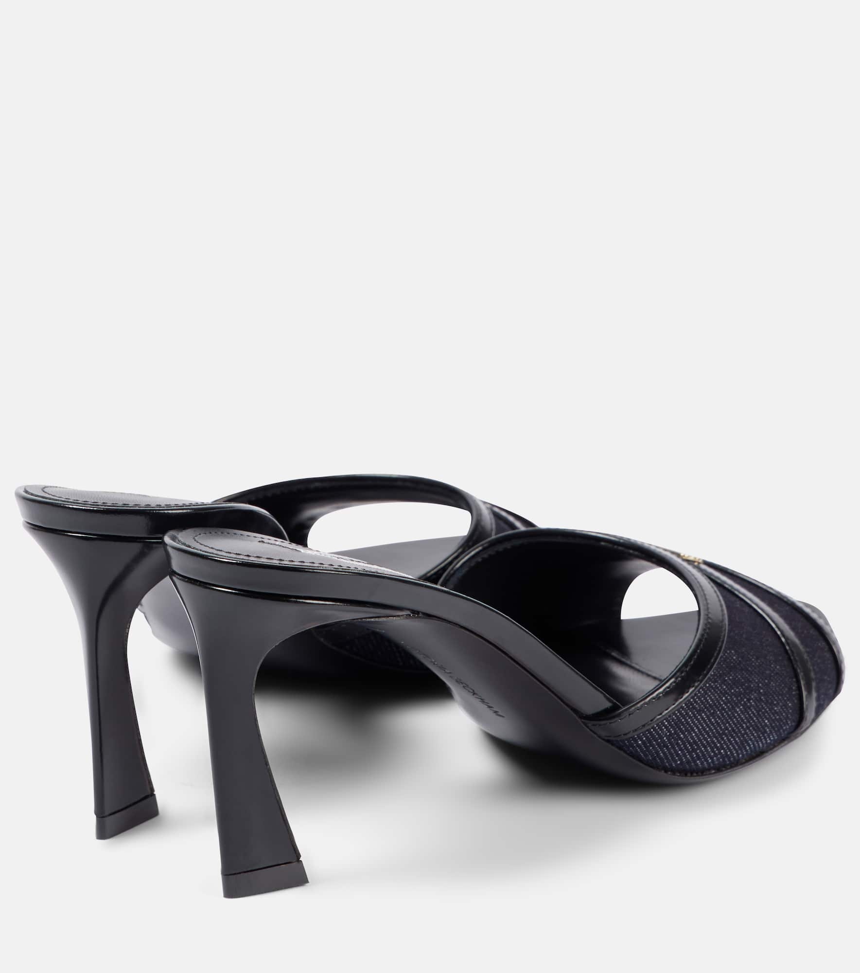 Leather-trimmed denim mules - 2