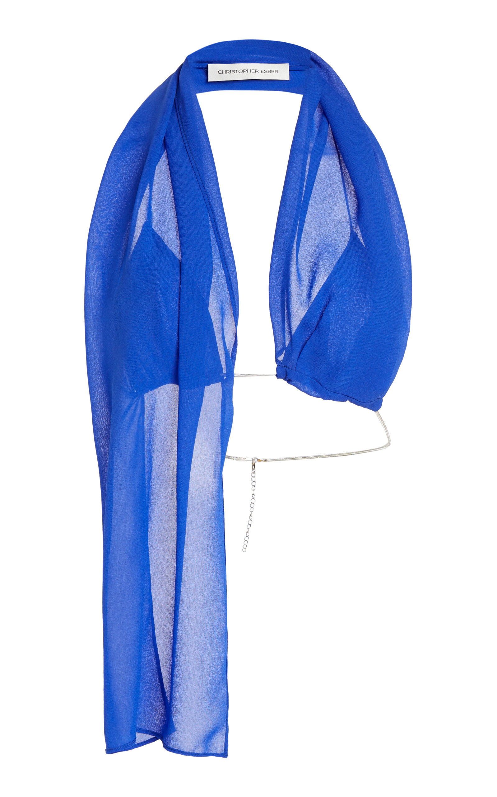 Chain-Detailed Silk Scarf Top blue - 1
