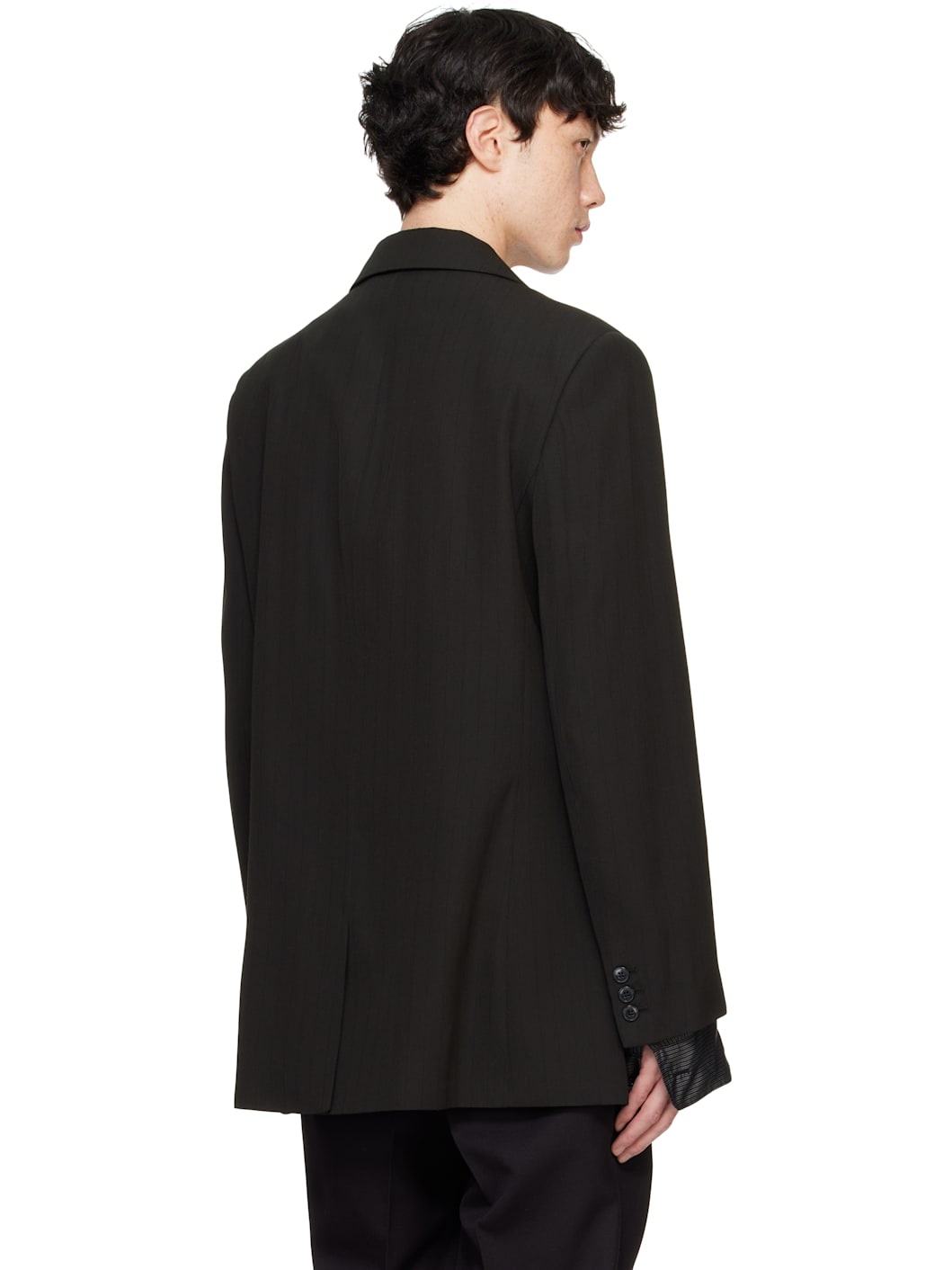 Black Double Breasted Short Blazer - 3