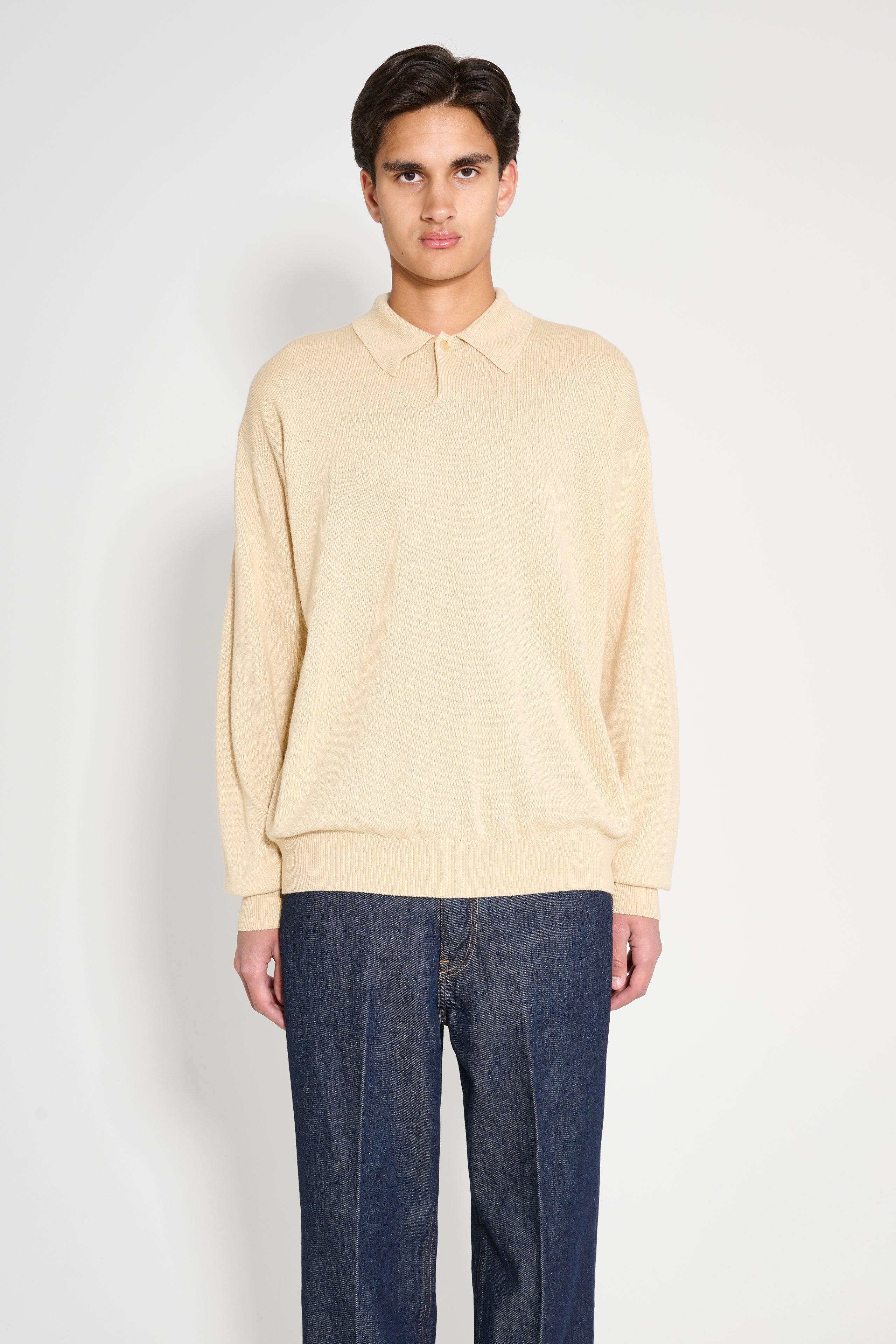 AURALEE CASHMERE SILK WOOL KNIT POLO LIGHT BEIGE - 1
