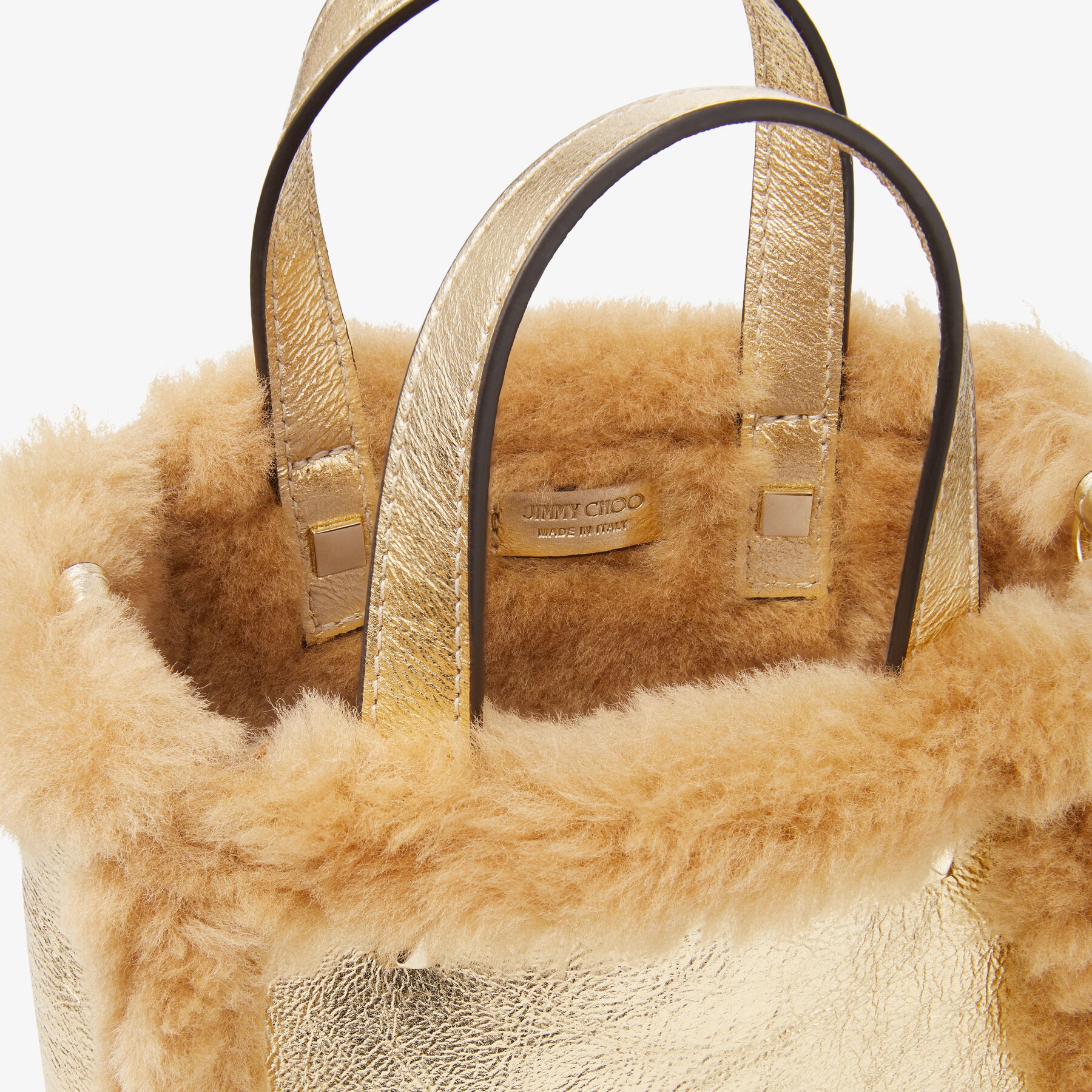 Mini N/s Tote
Gold Metallic Nappa and Shearling Mini N/S Tote Bag with Jimmy Choo Embroidery - 4