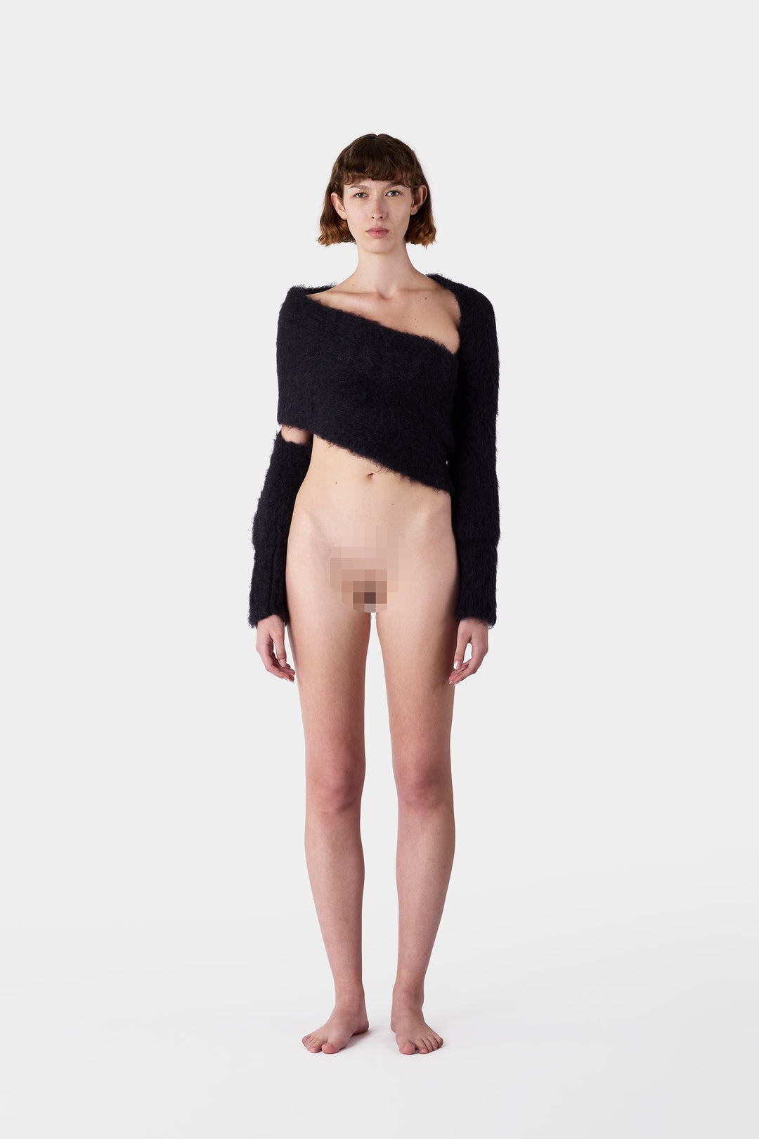 HAIRY KNIT WRAPPED TOP / dark navy - 3