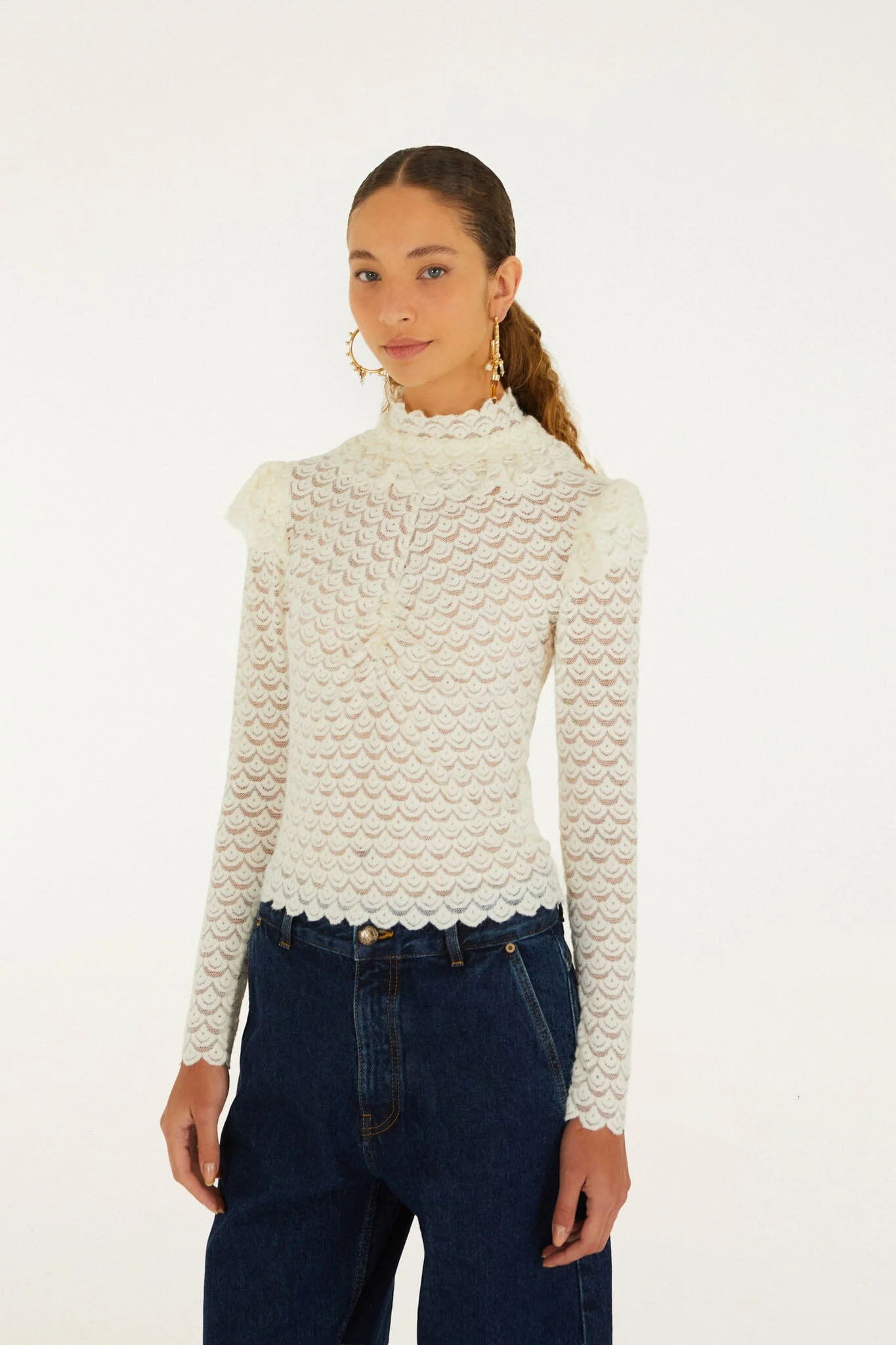 Lace Long Sleeve Blouse - 1