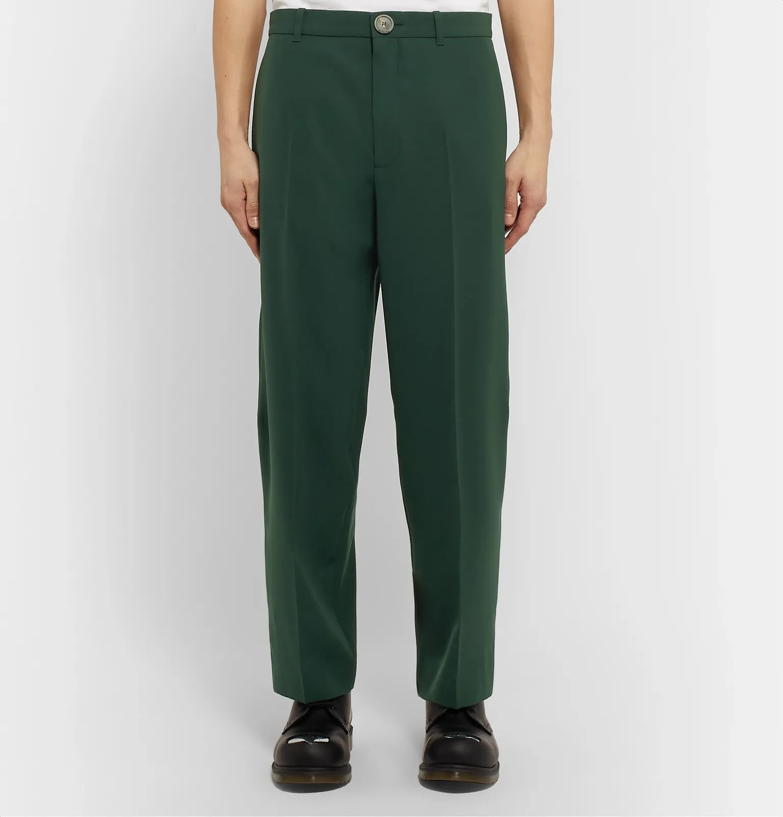 Bottle-Green Wide-Leg Twill Trousers - 4