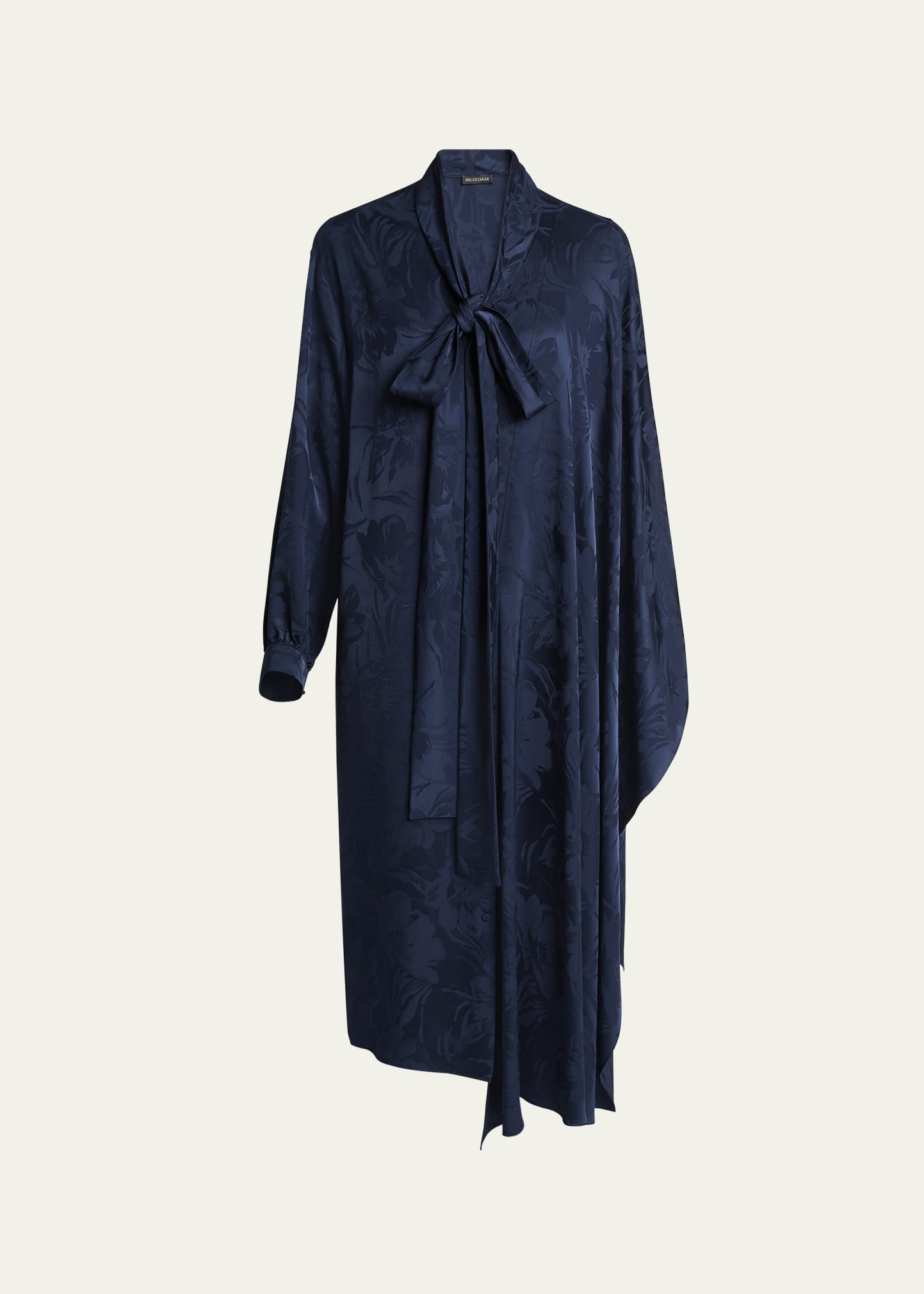 Floral Jacquard Long-Sleeve Maxi Scarf Dress - 1