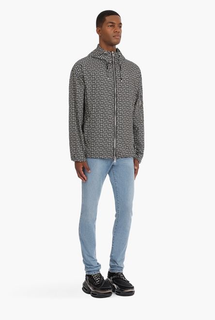 Bicolor ivory and black hooded jacket with Balmain monogram - 7