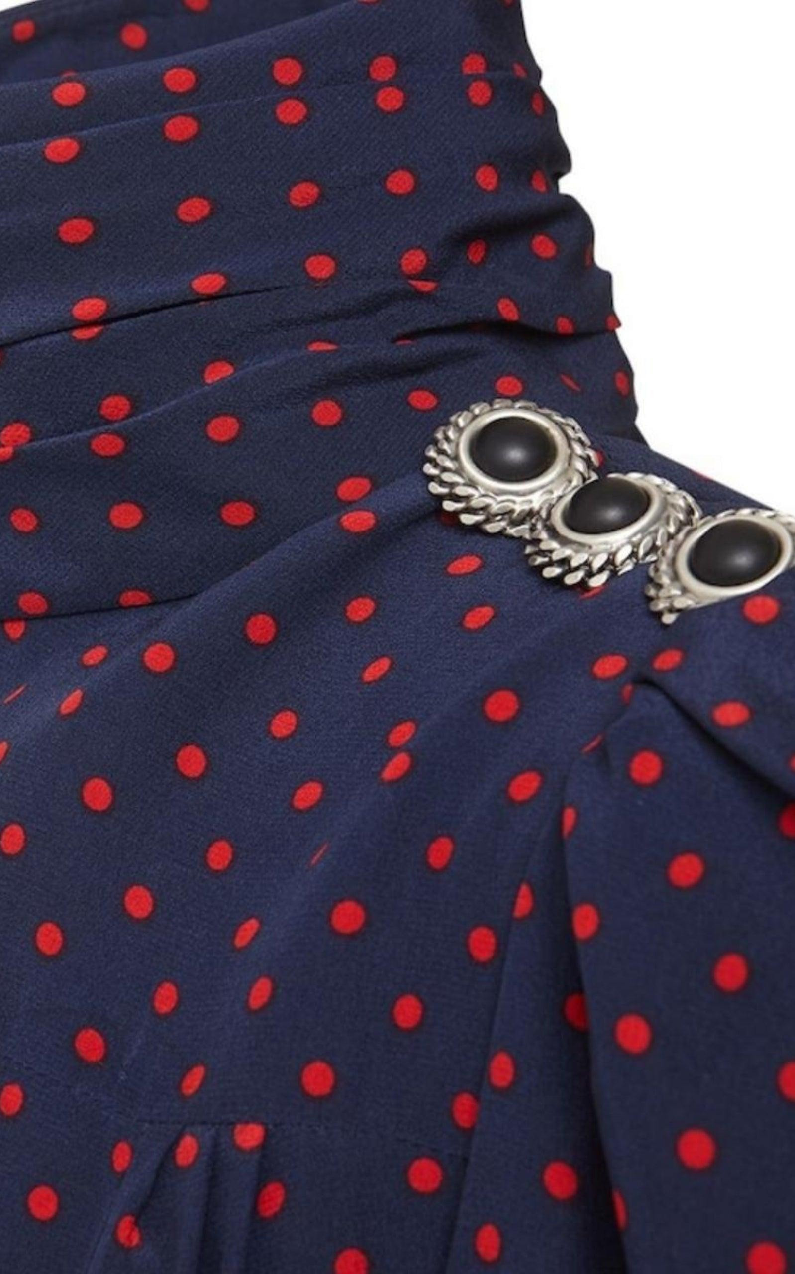 Long-Sleeve Highneck Polka-Dot Dress - 5