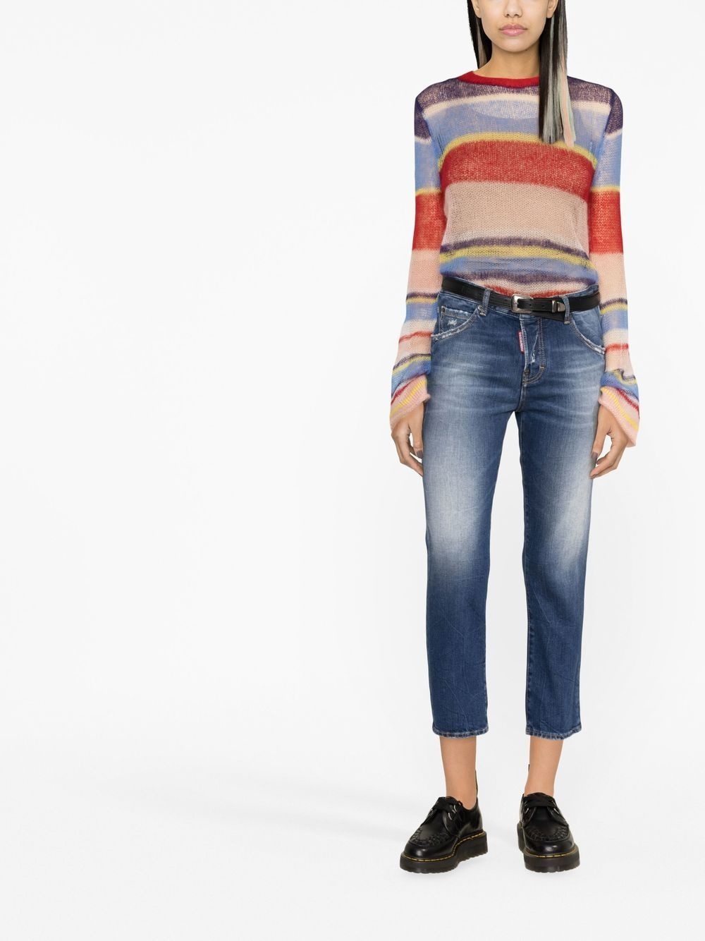 distressed cropped jeans - 2
